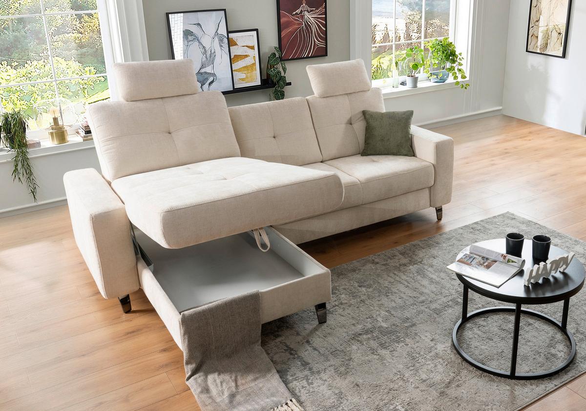 James Wood Ecksofa Varese Naturfarben, S: 164x239 Cm - Beige/Schwarz, KONVENTIONELL, Textil (164/239cm) - James Wood
