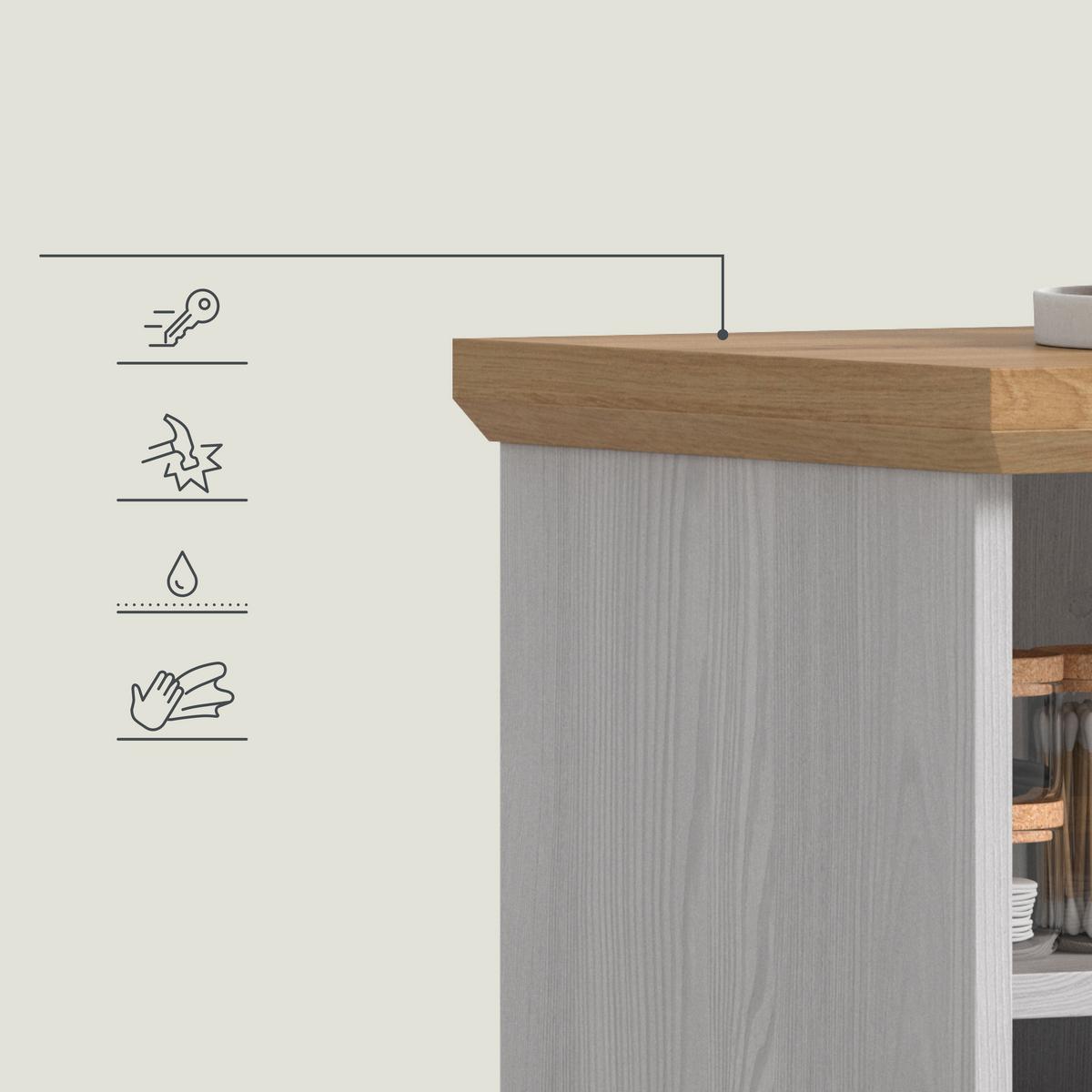 Midischrank Verona Eiche Dekor /Lärchefarben B: 74cm - Silberfarben/Lärchefarben, Trend, Holzwerkstoff (74/116/34cm) - MID.YOU