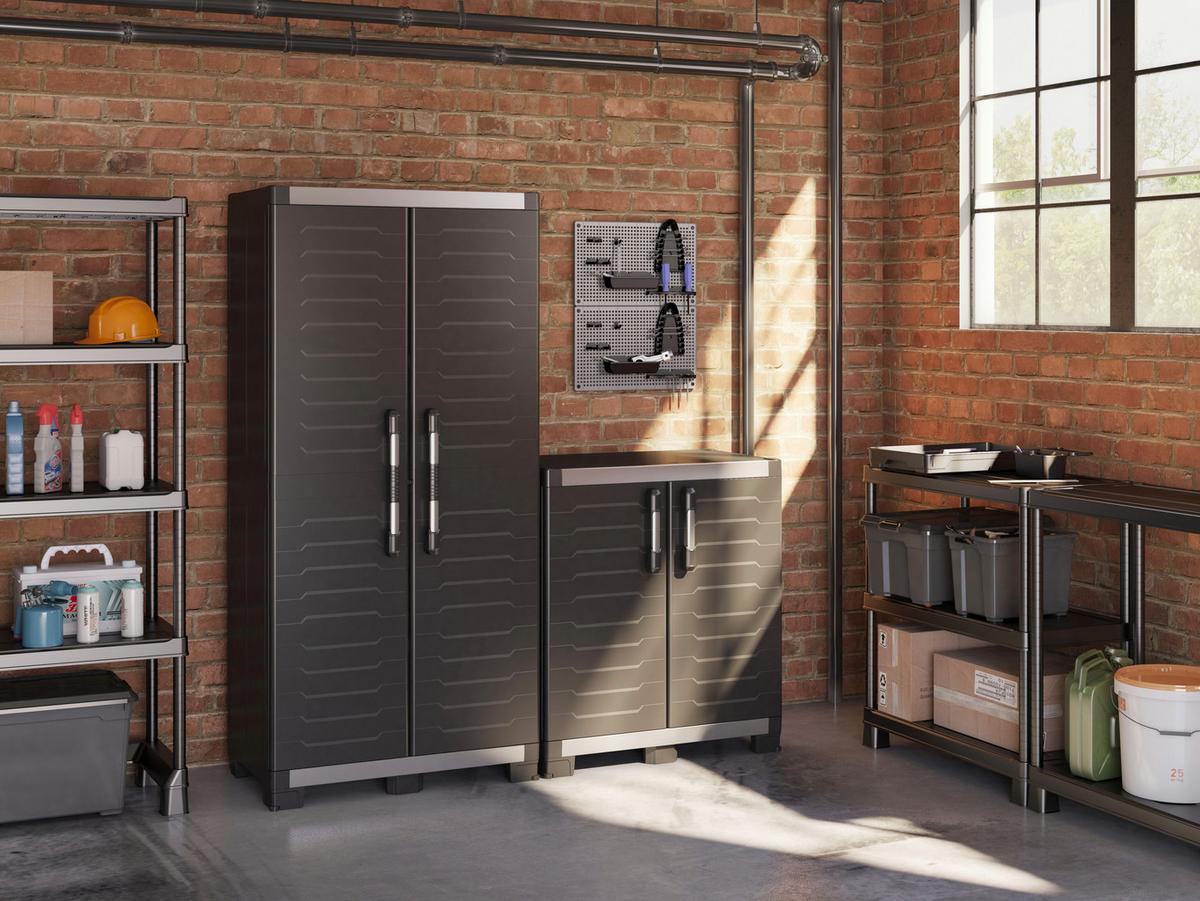 Werkzeugschrank E-com Xl Garage B:54cm Schwarz/silber - Silberfarben/Schwarz, Design, Kunststoff (89/188/54cm) - Keter