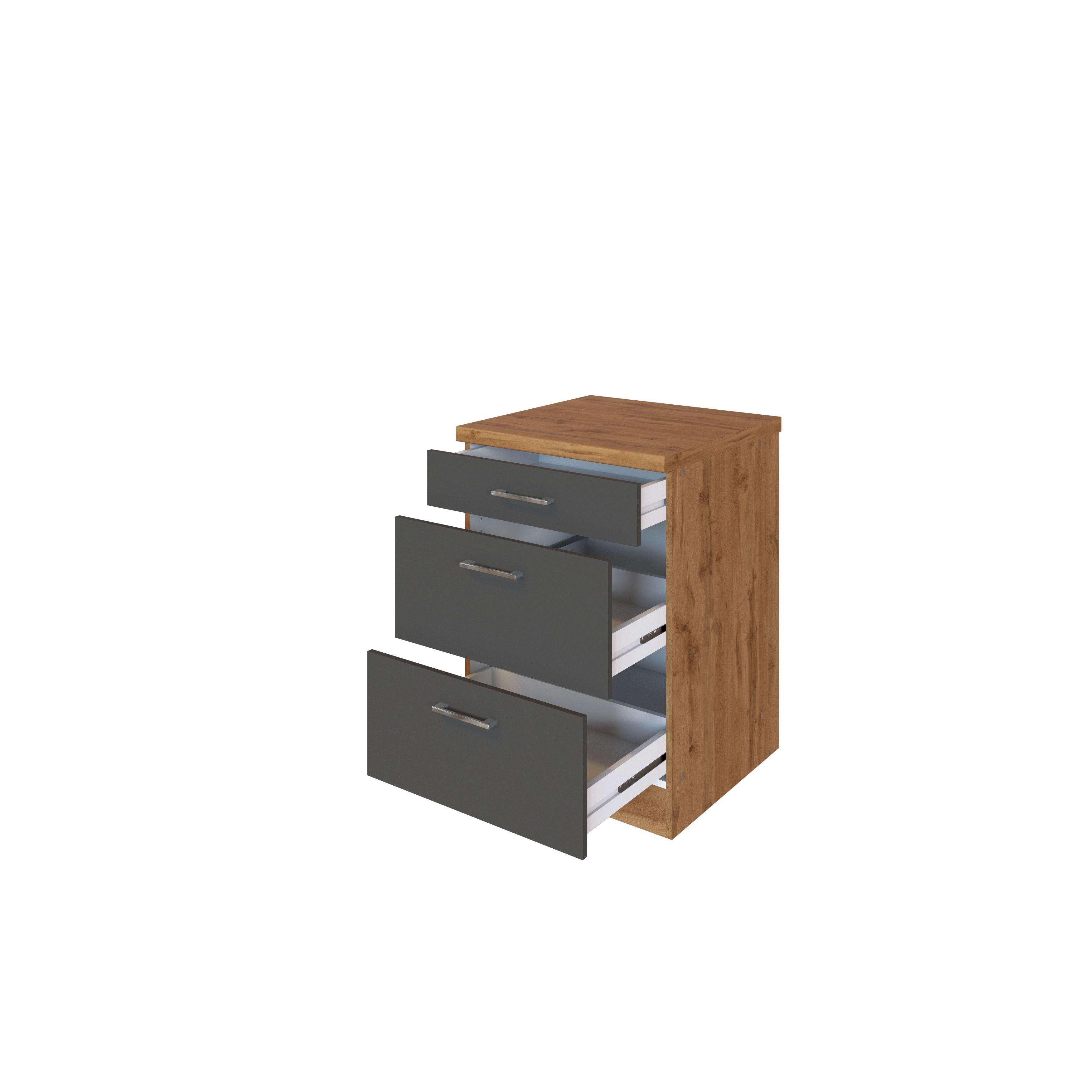 Küchenunterschrank B: 50 cm Anthrazit Mit 3 Laden - Anthrazit/Eiche Wotan, MODERN, Holzwerkstoff (50/85/60cm) - Held