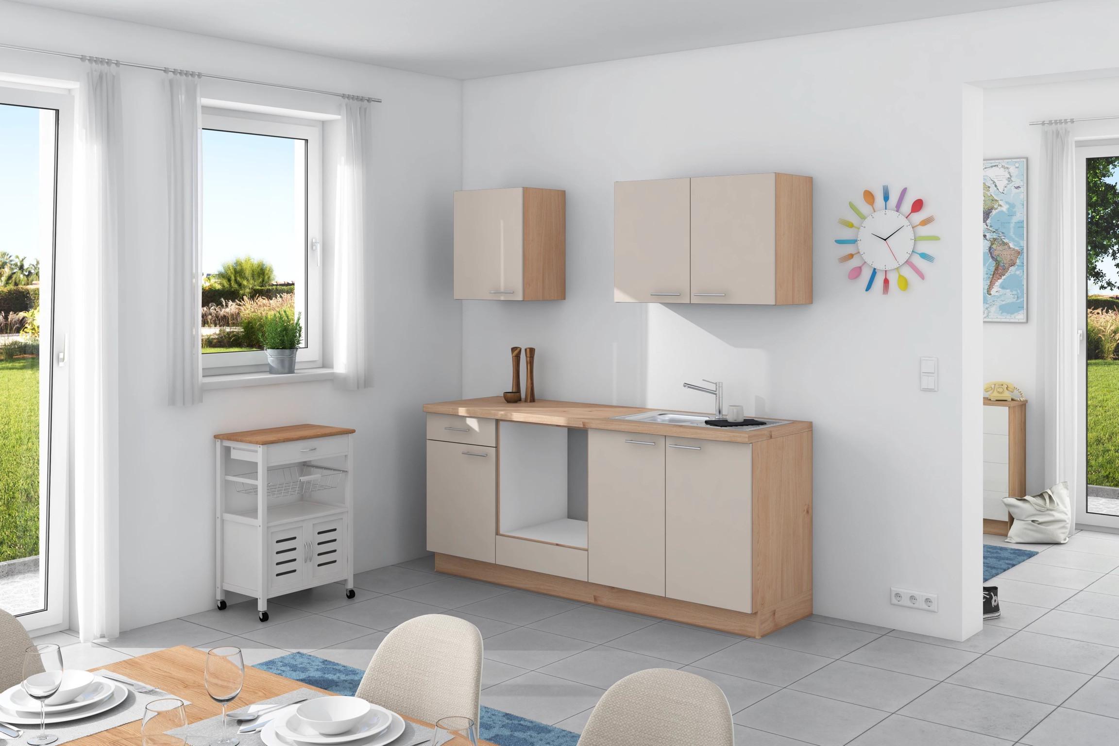 Küchenzeile Base Ohne Geräte 200 Cm Crema/wildeiche - Wildeiche/Creme, Design, Holzwerkstoff (200cm) - Express