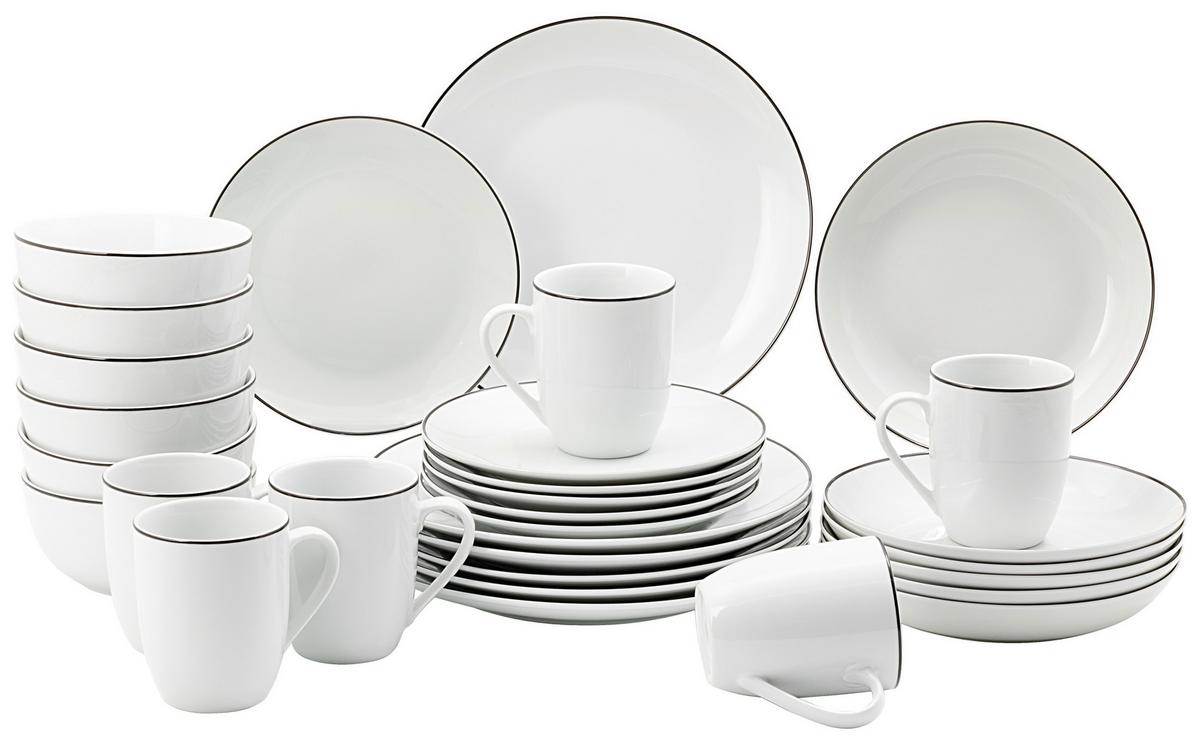 Kombiservice Levi Keramik 6 Personen Geschirr Set Weiß - Schwarz/Weiß, MODERN, Keramik - James Wood