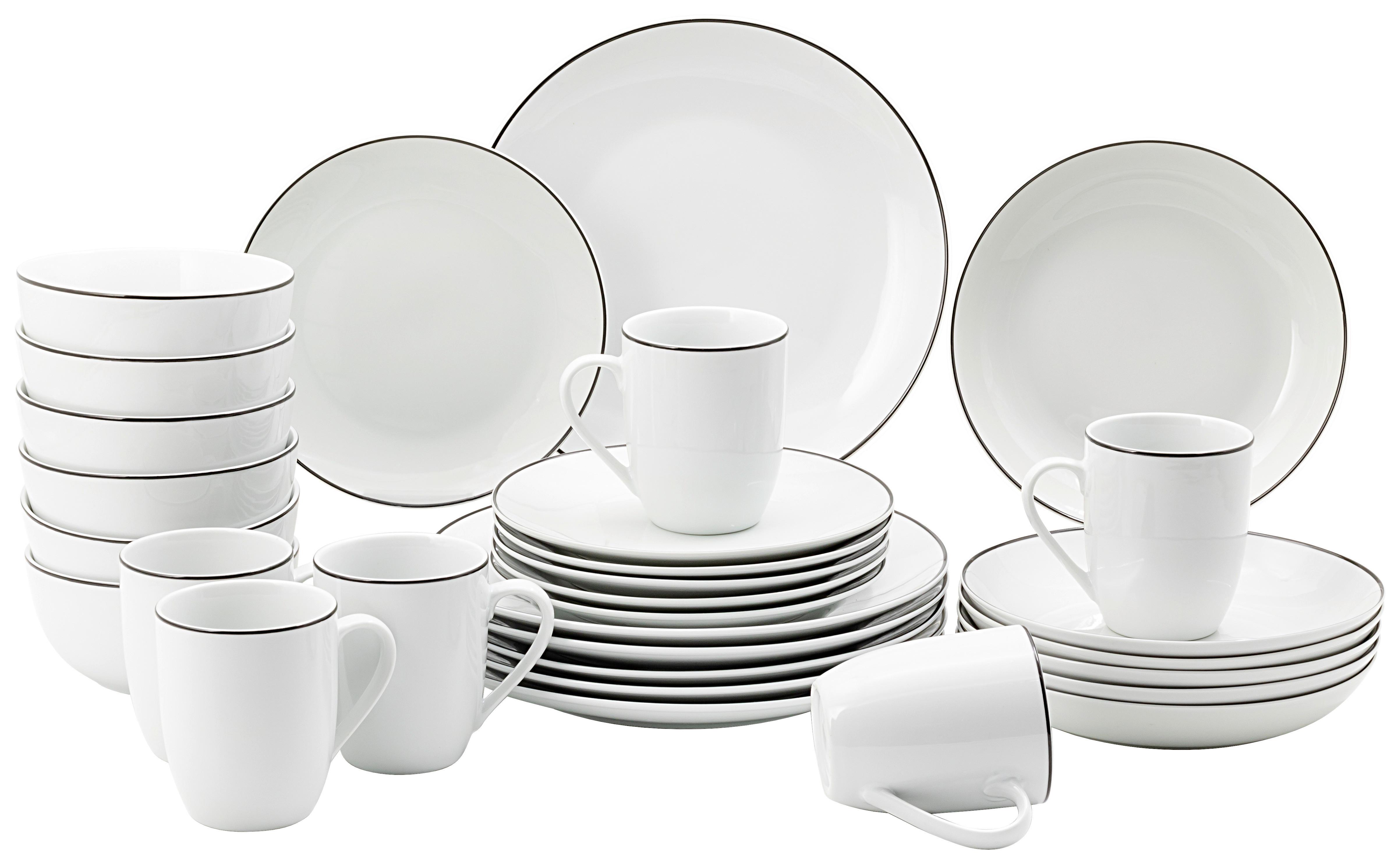 Kombiservice Levi Keramik 6 Personen Geschirr Set Weiß