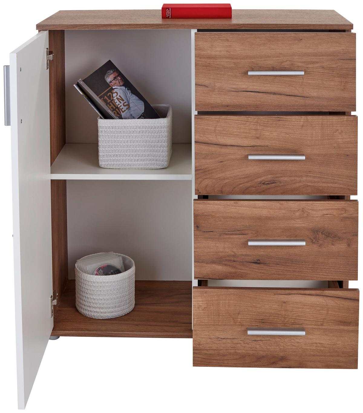 Kommode B 88,2cm Ina 02, Kraft Eiche Dekor/Weiß - Eichefarben/Weiß, MODERN, Holzwerkstoff (88,2/95,2/38,3cm)