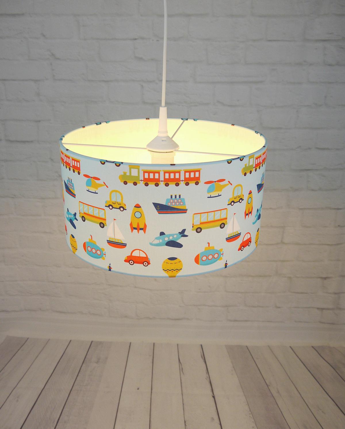Kinderhängeleuchte Fahrzeuge H: 79 cm 1-Flammig - Weiß/Hellblau, Trend, Textil/Metall (35/79cm) - Niermann