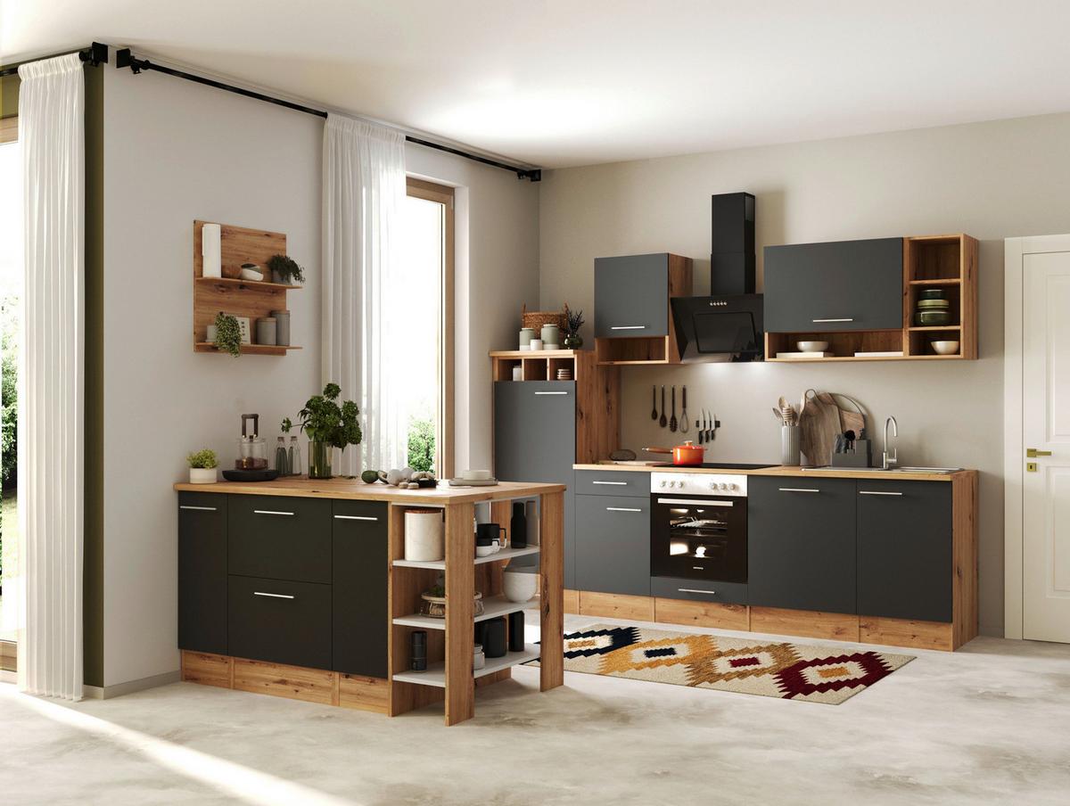 Küchenblock Hilde Küchenzeile 280 cm - Wildeiche/Grau, Design, Holzwerkstoff (280-150cm) - Respekta
