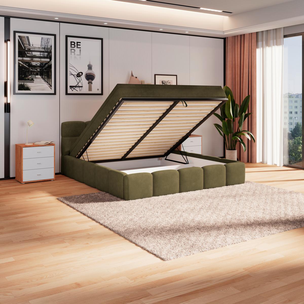 Polsterbett Noe Grün 180x200 cm - Schwarz/Grün, Trend, Textil/Metall (180/200cm)