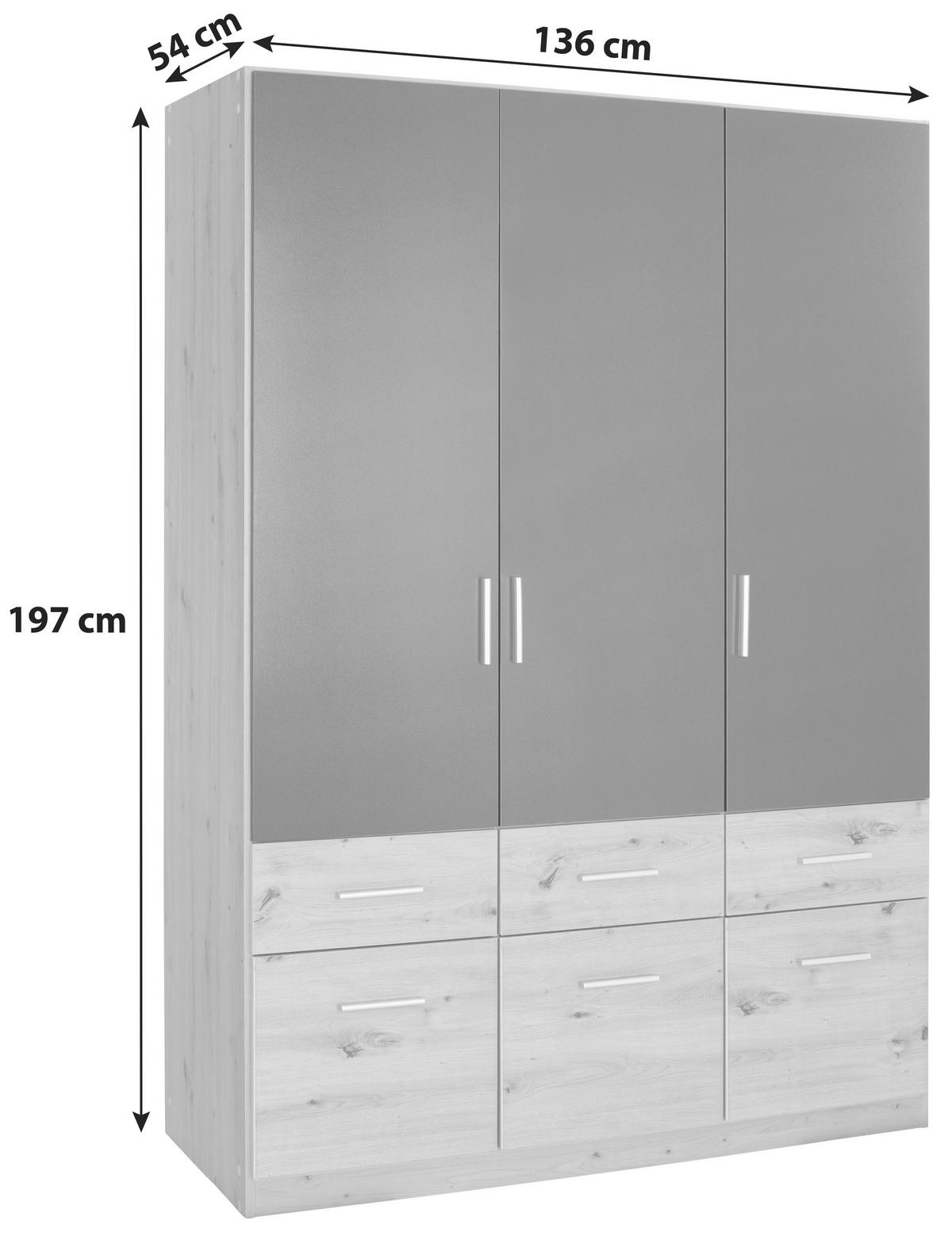 Nyílóajtós Szekrény Celle Extra 136/197 Cm - Artisan tölgy/sötétszürke, Design, faalapú anyag (136/197/54cm)