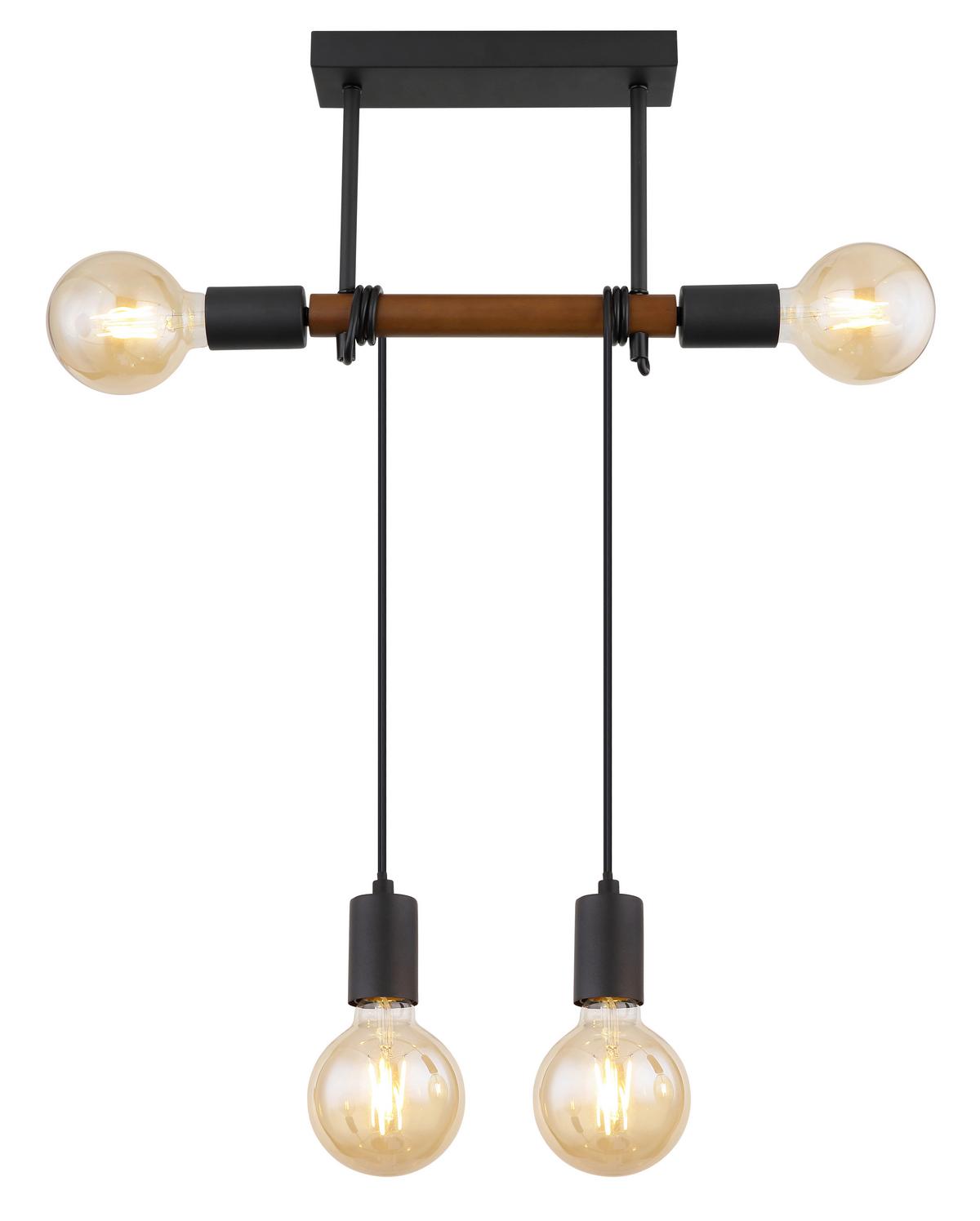 Deckenleuchte L: 39 cm 4-Flammig - Schwarz/Braun, Basics, Holz/Metall (39/6/100cm) - Globo