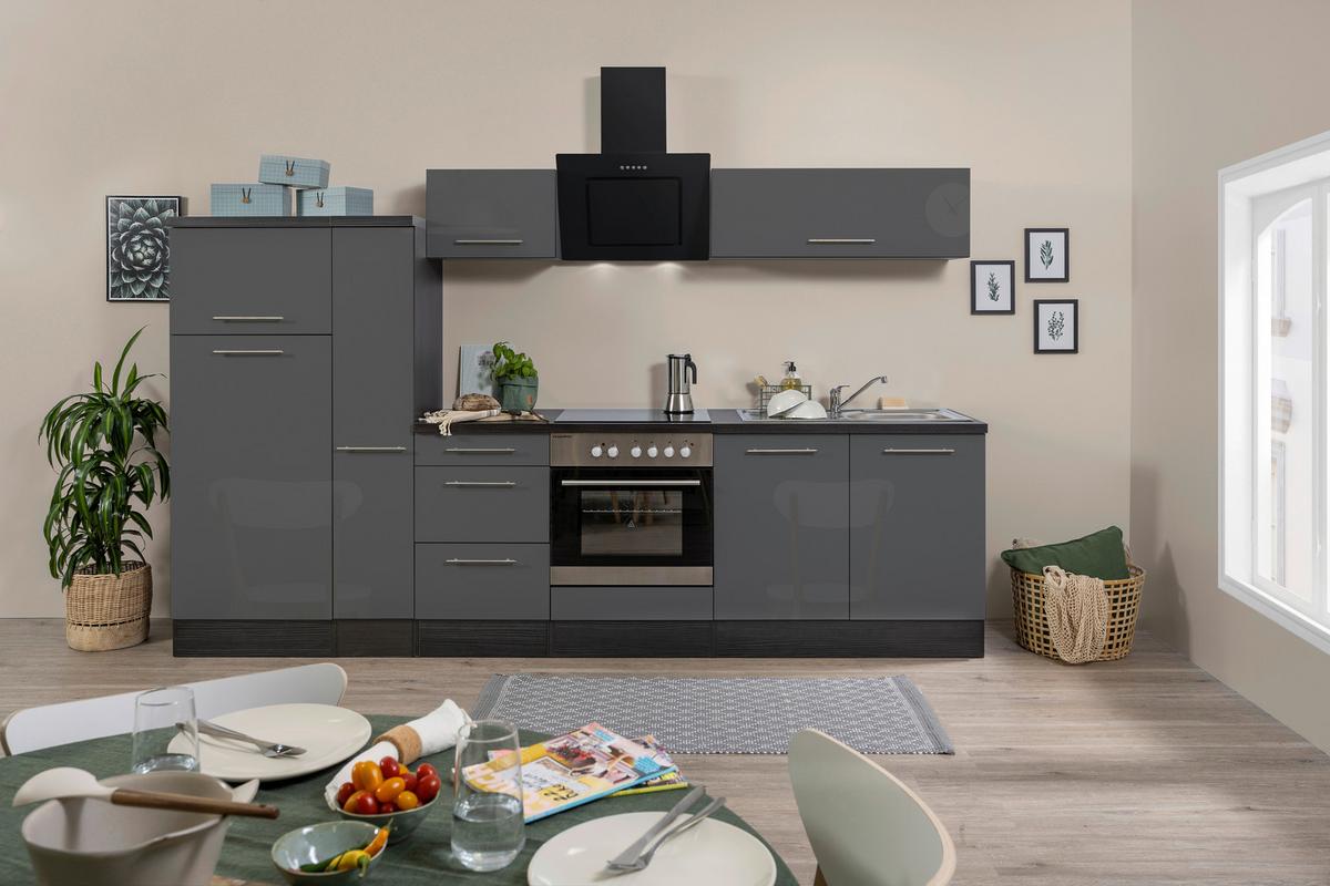 Küchenzeile mit Geräten 300 cm Grau - Eichefarben/Grau, Basics, Holzwerkstoff (300cm) - Respekta
