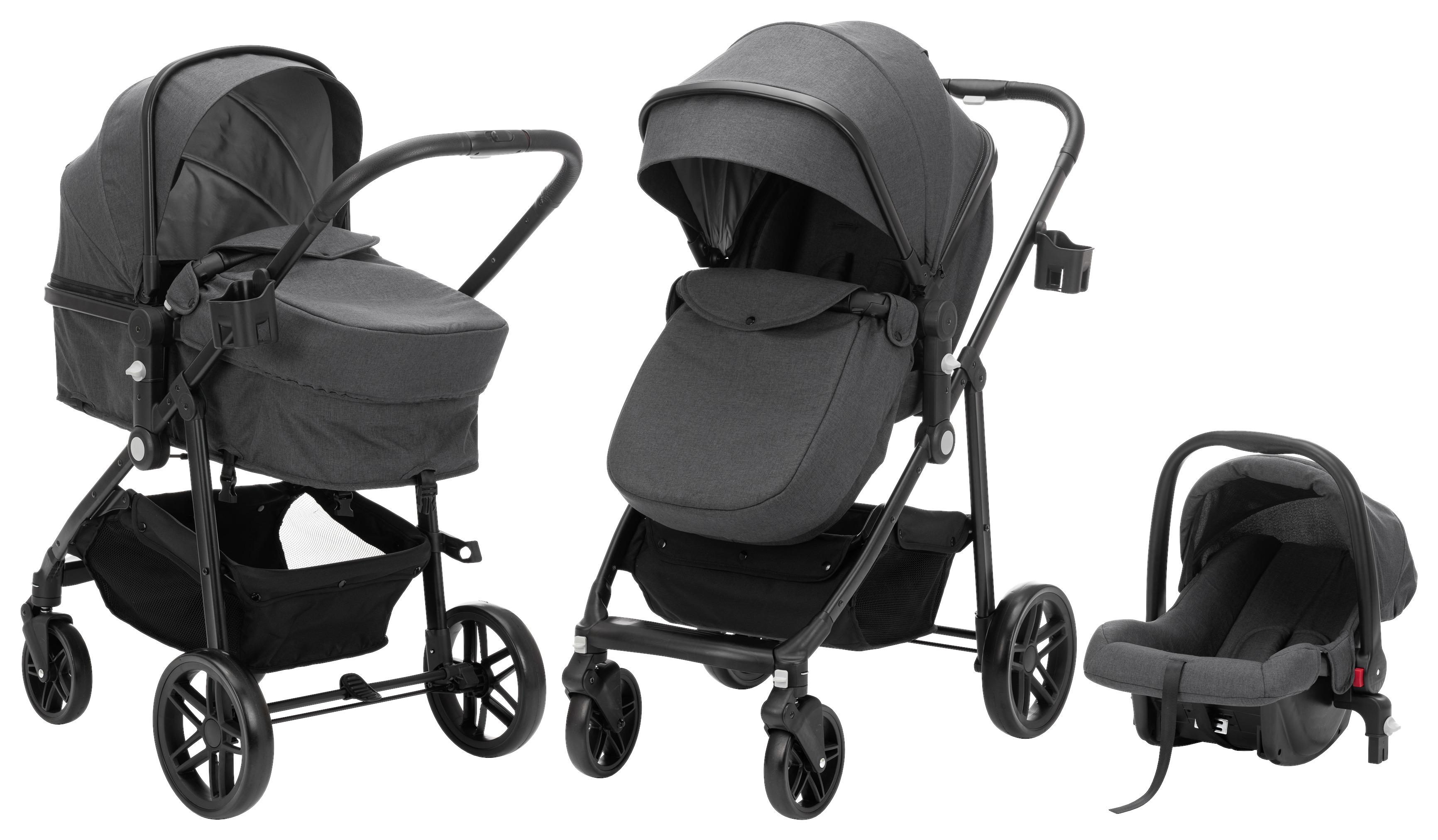 Kinderwagen Balu Premium 3in1 mit Babyschale + Sonnenschutz - Anthrazit/Schwarz, MODERN, Kunststoff/Metall (103/58/104cm) - Fillikid