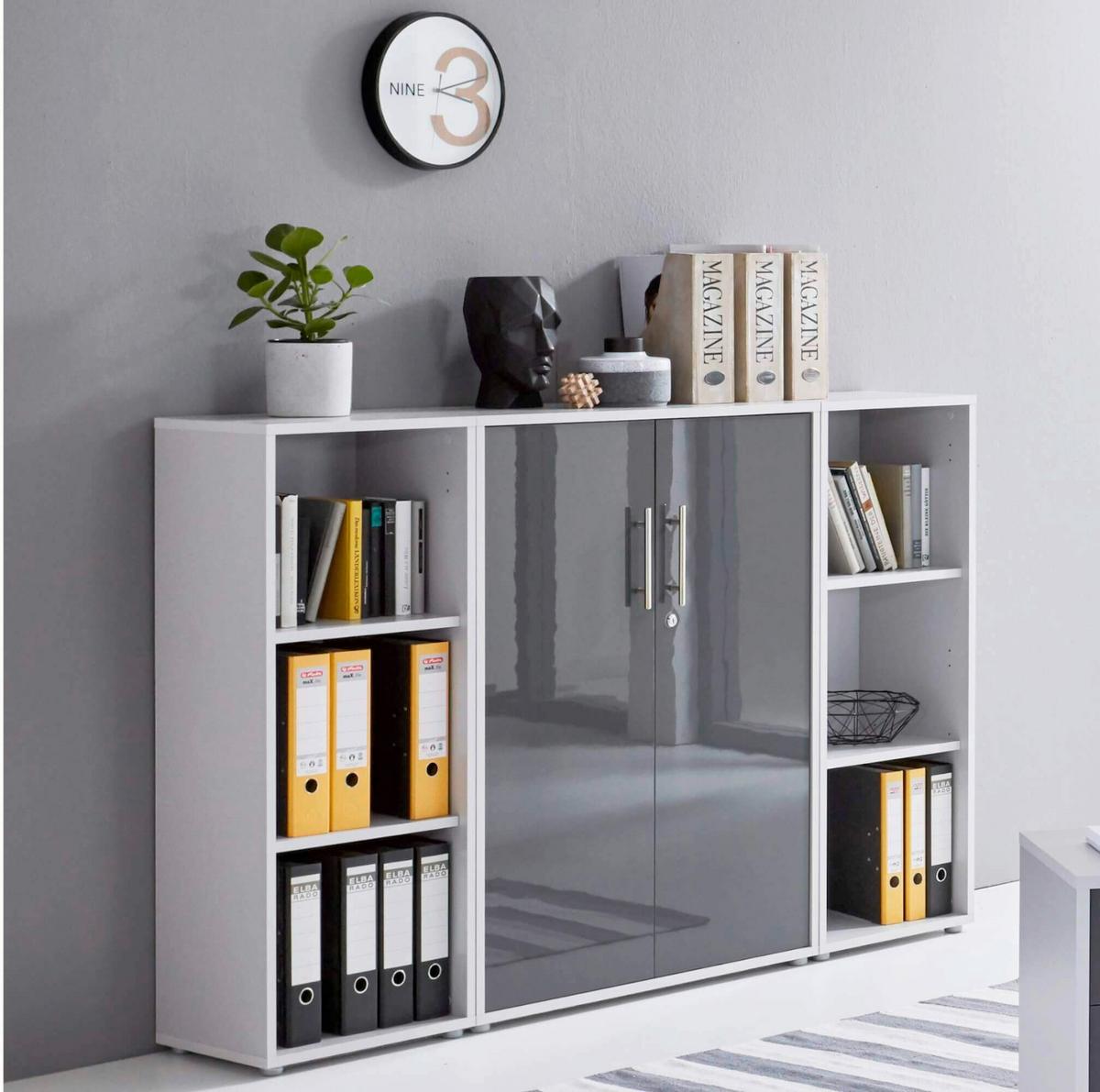 Büro Office Edition Grau/Anthrazit Hochglanz - Anthrazit Hochglanz/Grau, MODERN, Holzwerkstoff/Metall - MID.YOU