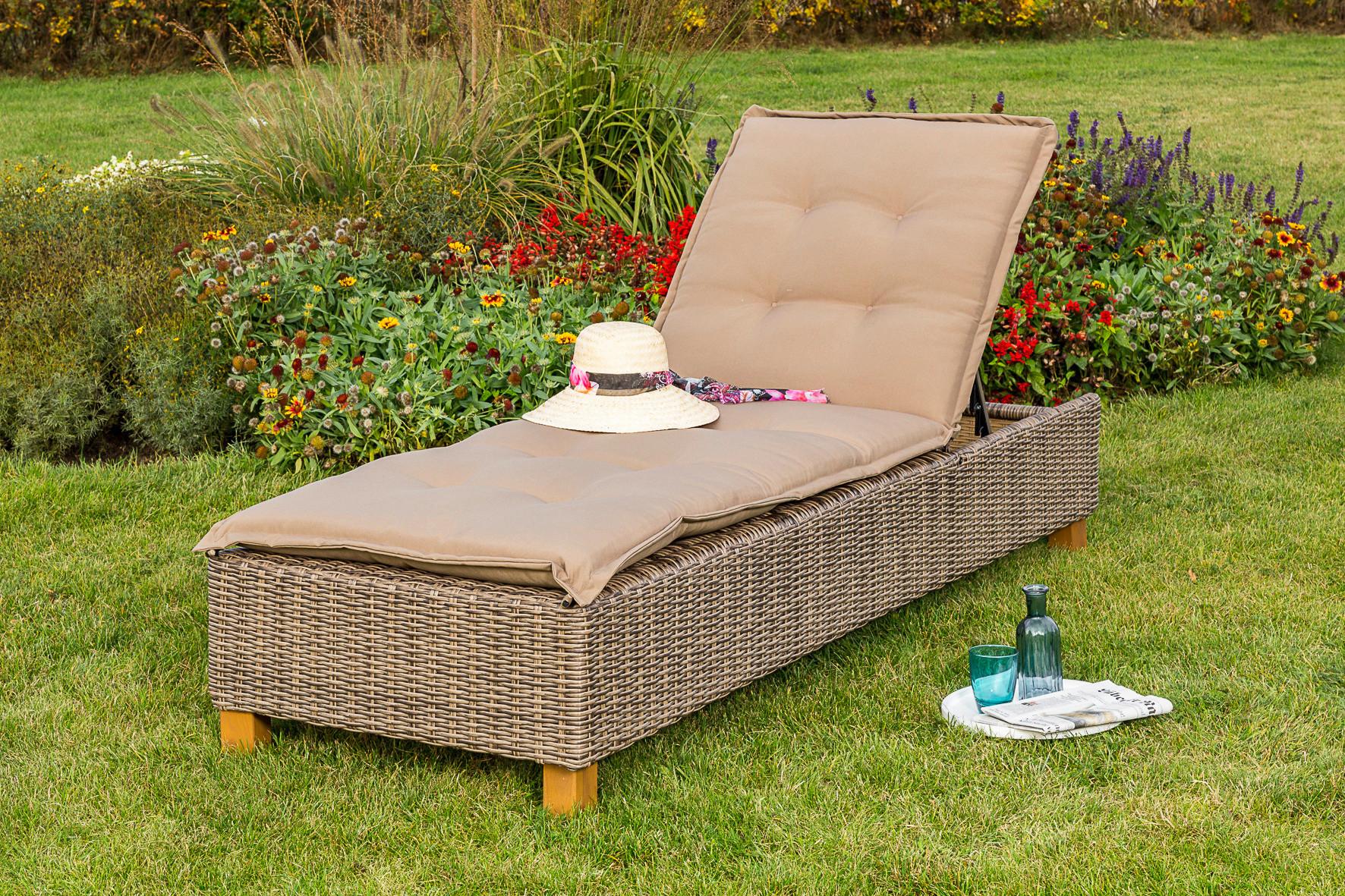 Sonnenliege Toskana Holz/ Kunststoff/Textil mit Auflage - Akaziefarben/Cappuccino, KONVENTIONELL, Holz/Kunststoff (80/34/86/200cm) - Gardenson