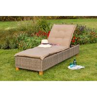 Sonnenliege Toskana Holz/ Kunststoff/Textil mit Auflage - Akaziefarben/Cappuccino, KONVENTIONELL, Holz/Kunststoff (80/34/86/200cm) - Gardenson