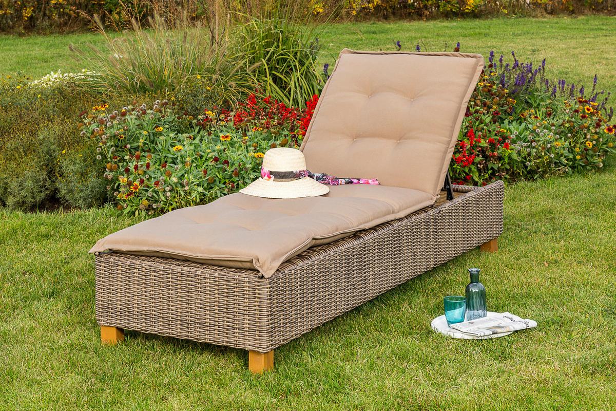Sonnenliege Toskana Holz/ Kunststoff/Textil mit Auflage - Akaziefarben/Cappuccino, KONVENTIONELL, Holz/Kunststoff (80/34/86/200cm) - Gardenson
