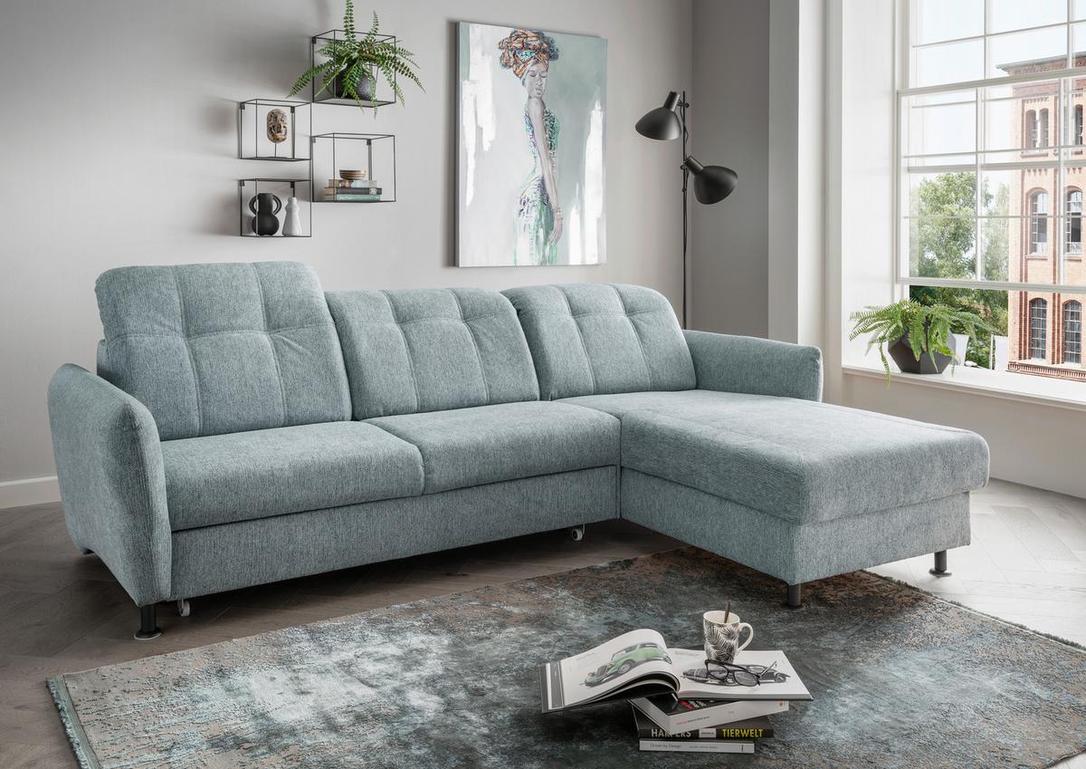 Ecksofa Minori Chenille Mintgrün, S: 267x184 cm - Schwarz/Mintgrün, MODERN, Textil (267/184cm) - Livetastic