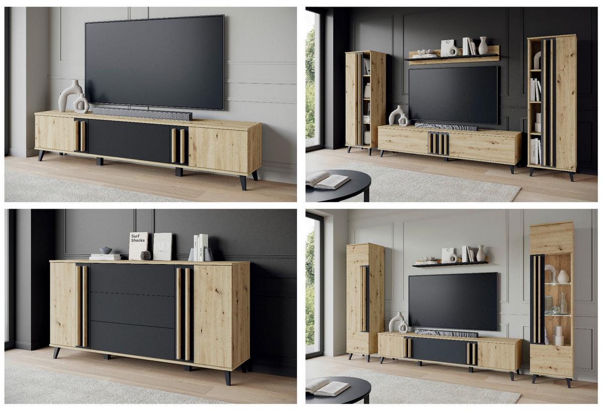 OBÝVACIA STENA HELSINKI 02 - čierna/dub artisan, Trend, kompozitné drevo/plast (260/159,5/33cm)