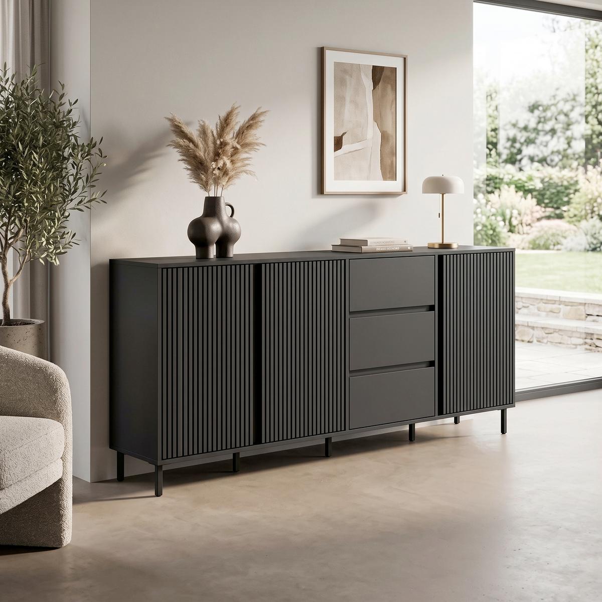 Kommode Avenale Anthrazit B: 212 cm - Anthrazit/Schwarz, Trend, Holzwerkstoff (212/91,6/40cm)