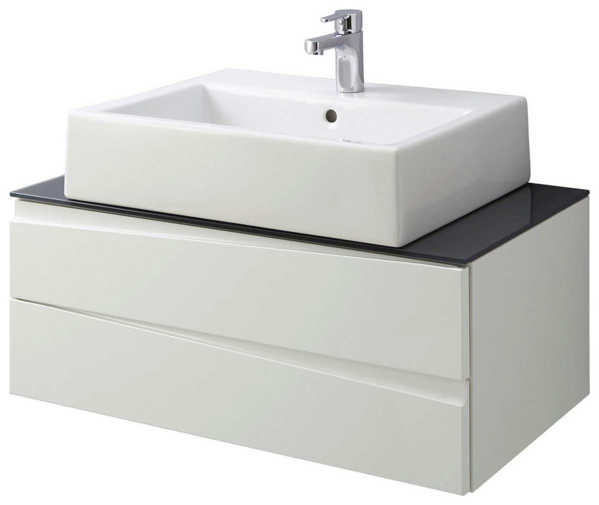 Waschbeckenunterschrank Shape B: 80cm Weiß Hochglanz - Weiß Hochglanz/Grau, MODERN, Glas/Holzwerkstoff (80/33/47cm) - MID.YOU