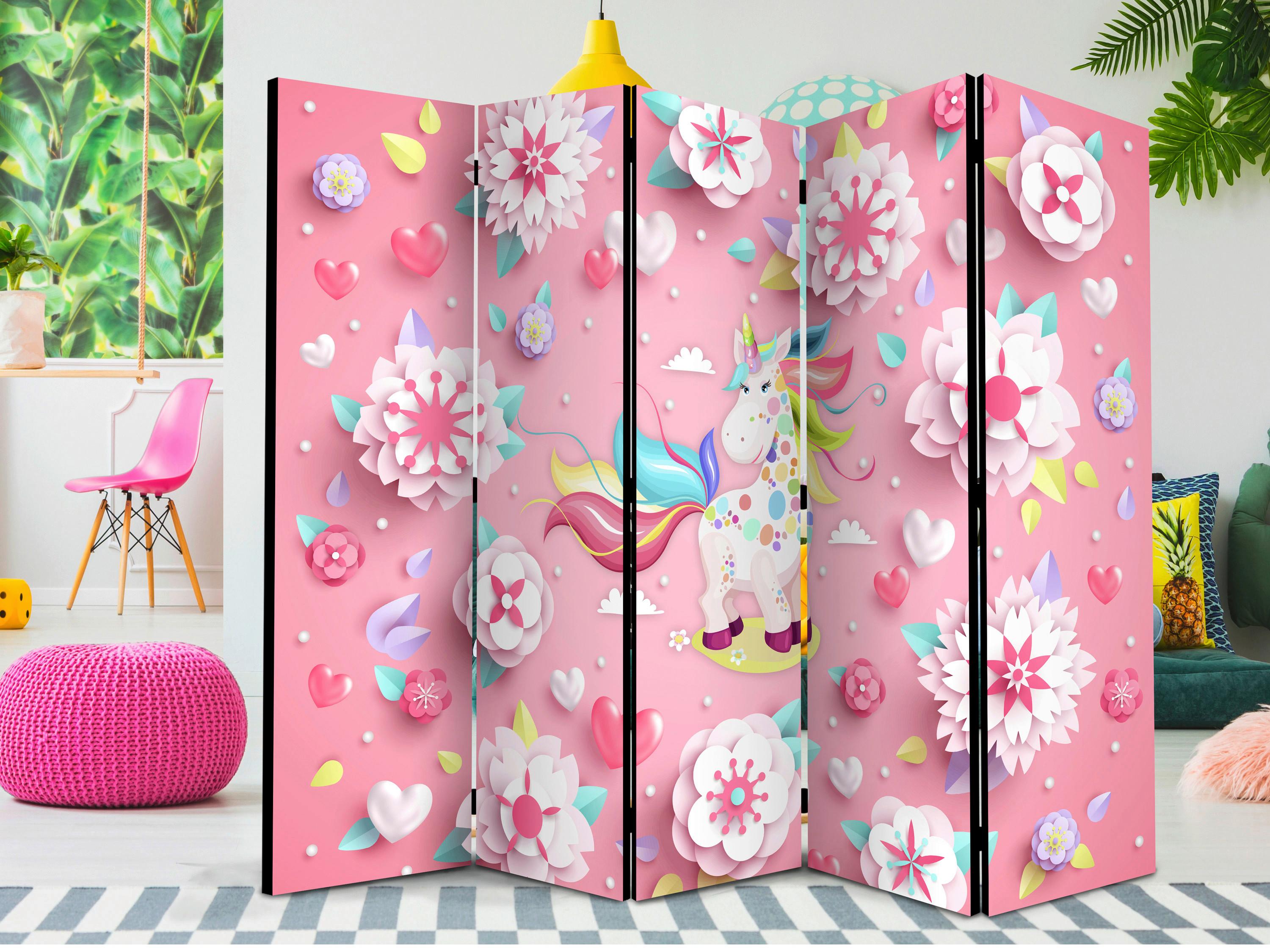 Paravent Multicolor Pink B: 225 cm - Pink/Multicolor, Basics, Holz/Textil (225/172/3cm) - artgeist