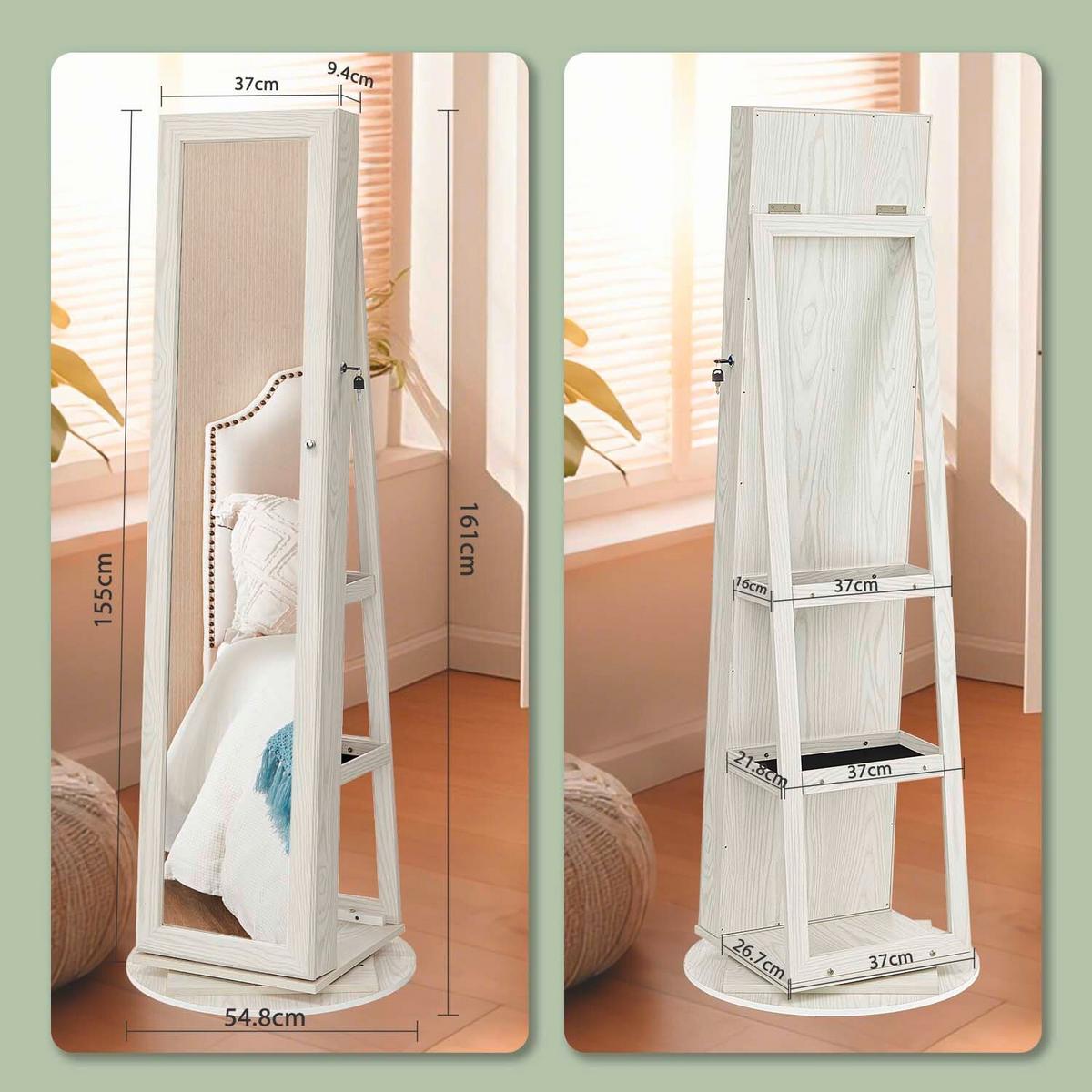 Schmuckschrank Eiche Bianco D: 55 Cm - Eiche Bianco, Basics, Glas/Holzwerkstoff (55/155cm)