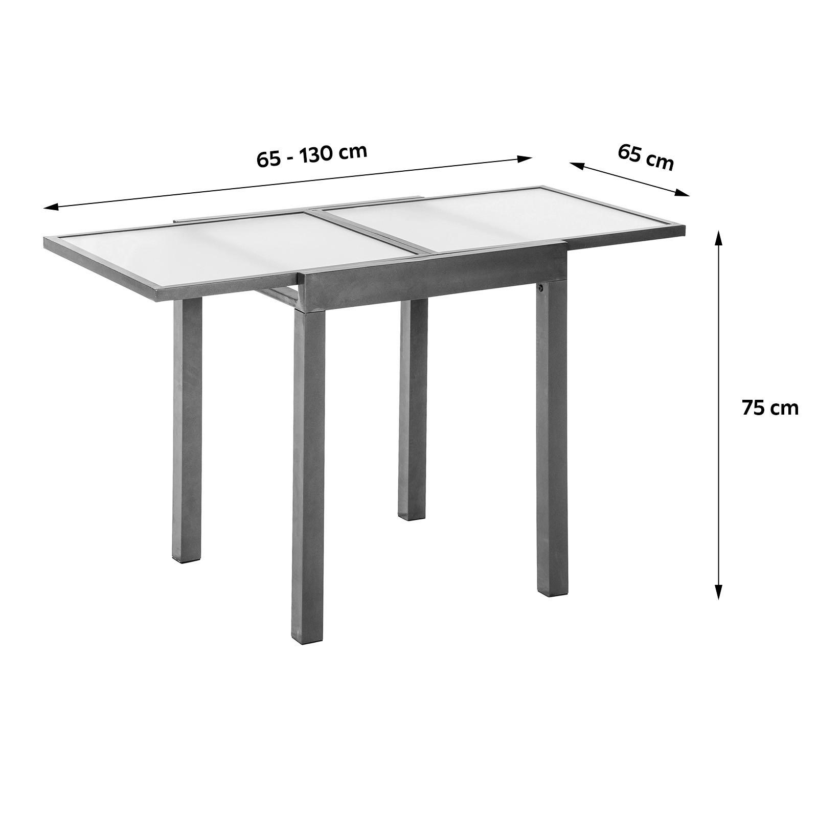 Gartentisch ausziehbar Metall/Glas L: 65 - 130 cm - Graphitfarben, KONVENTIONELL, Glas/Metall (65/65/75cm) - Gardenson