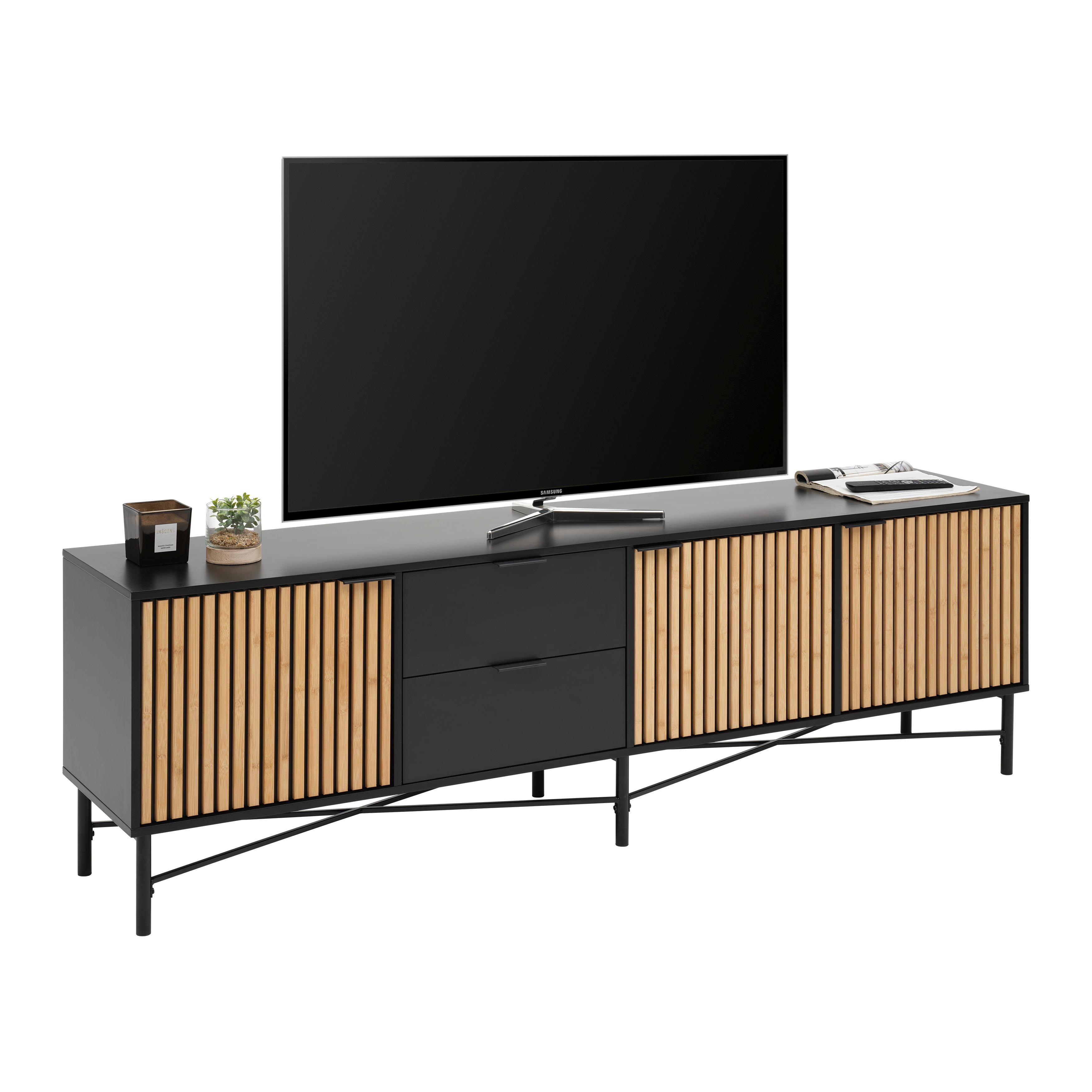 TV komoda MADRID - černá/barvy dubu, Moderní, kov/dřevo (195/60/40cm) - Mömax
