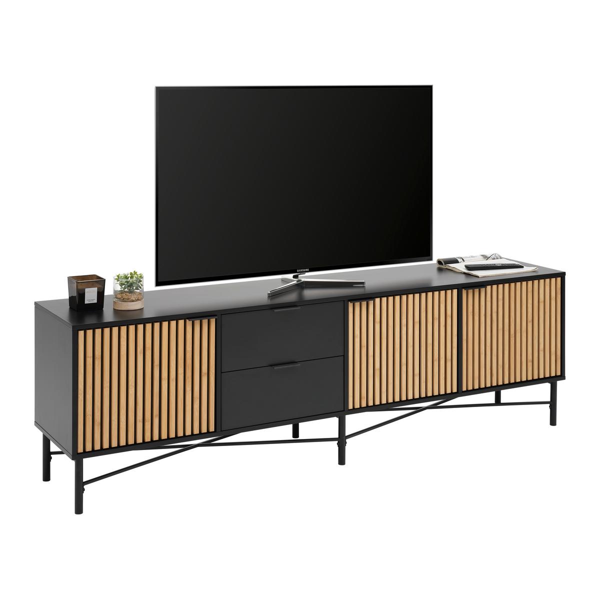 TV komoda MADRID - černá/barvy dubu, Moderní, kov/dřevo (195/60/40cm) - Mömax