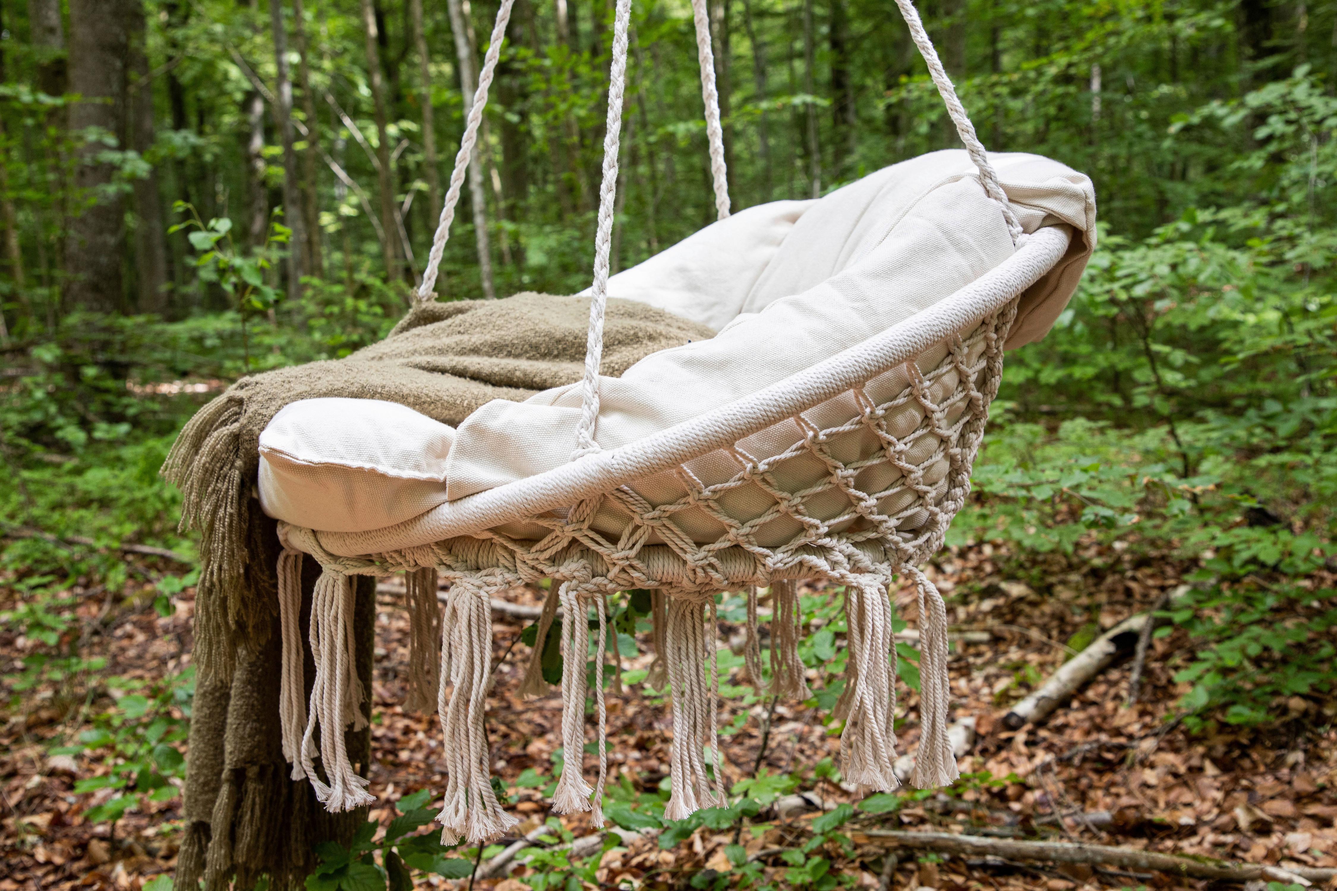 Hängesessel Hamtic Mit Sitz- und Rückenkissen - Weiß, KONVENTIONELL (80/90/60cm) - Gardenson