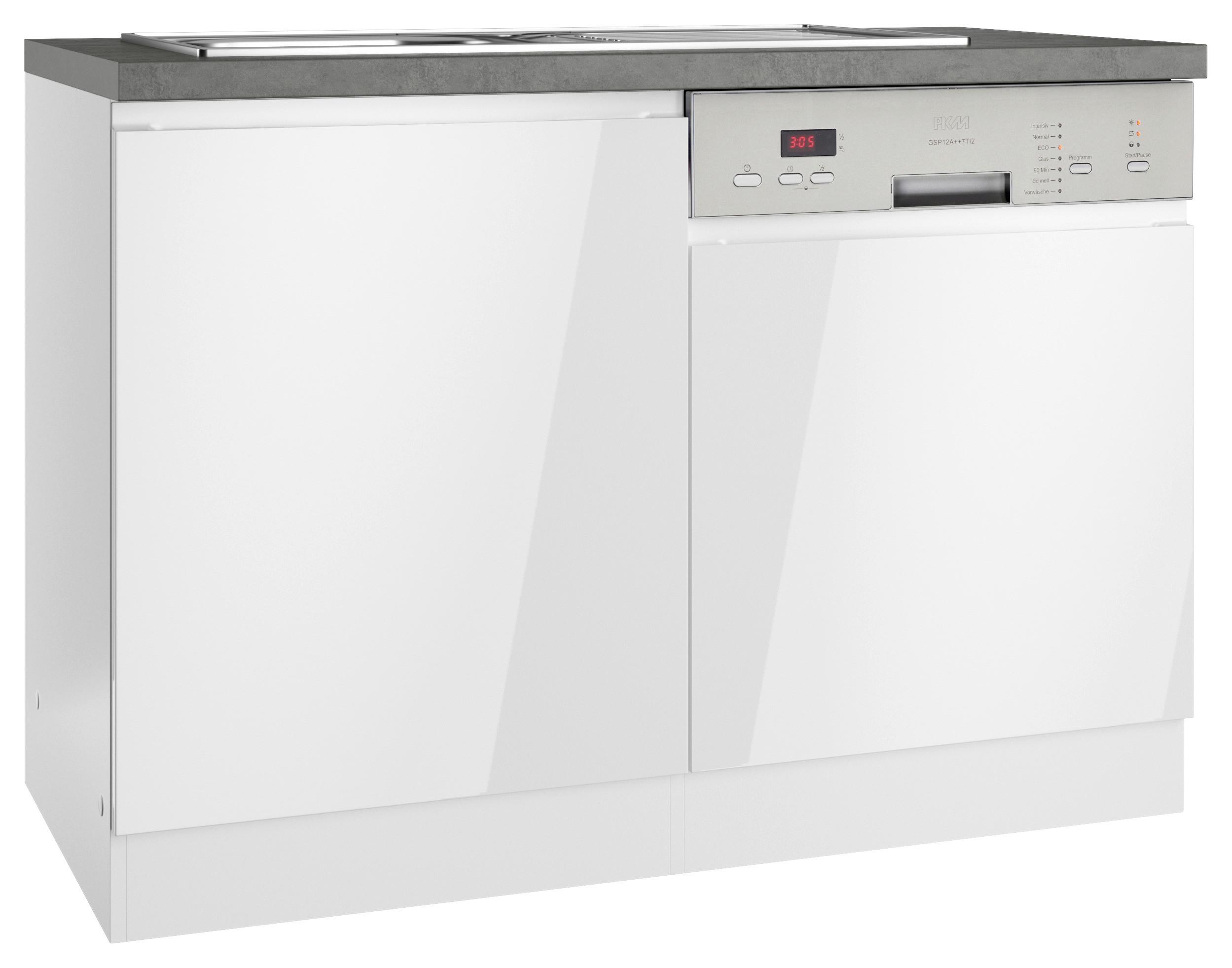 Spülenunterschrank Monza B: 120 cm Weiß/Grau 1 Türe - Weiß Hochglanz/Weiß, LIFESTYLE, Holzwerkstoff (120/86/60cm) - Held