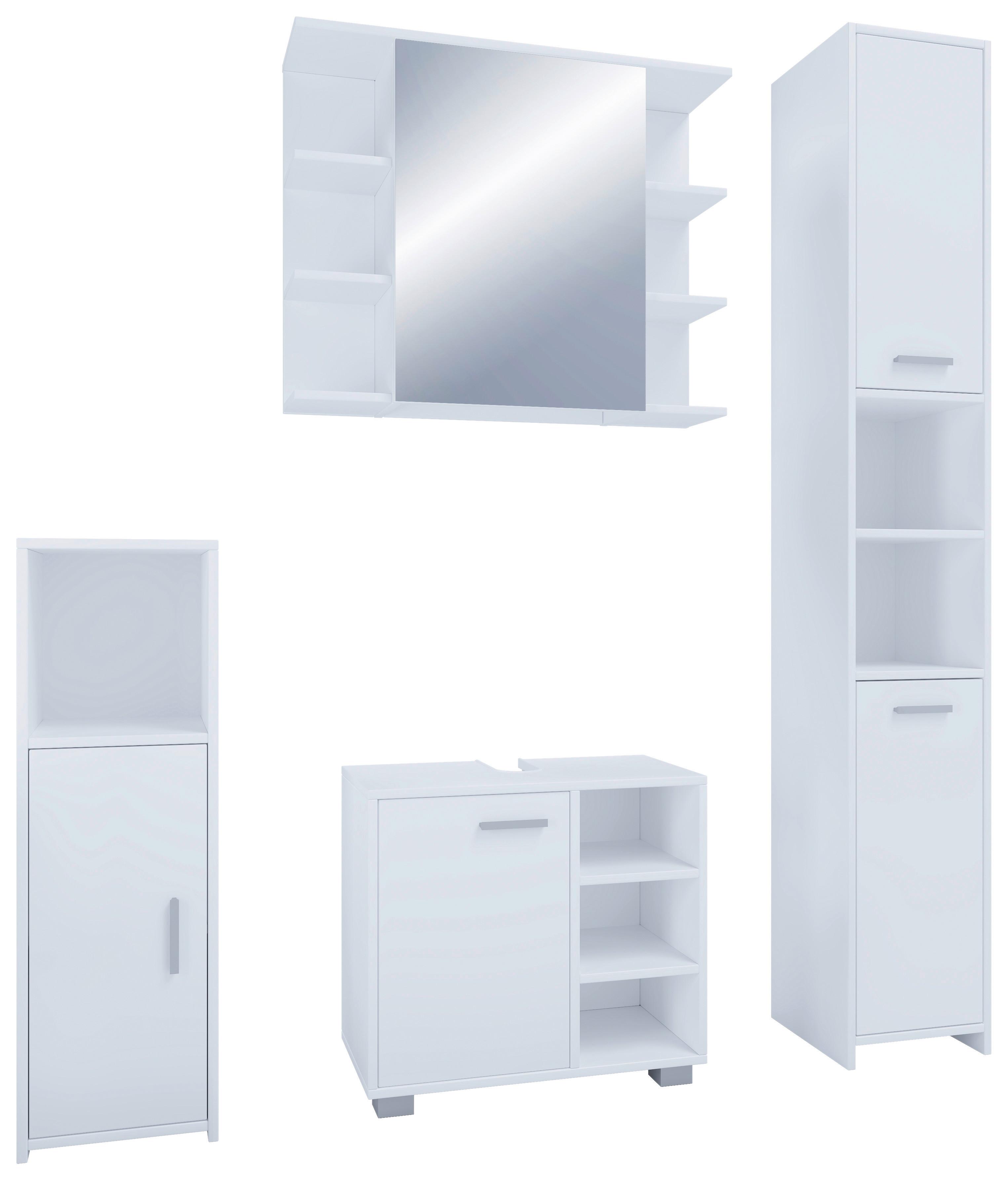 Badmöbel-Set 4-Tlg. Zalo B: 140 cm Weiß Dekor - Weiß, MODERN, Holzwerkstoff (140cm) - MID.YOU