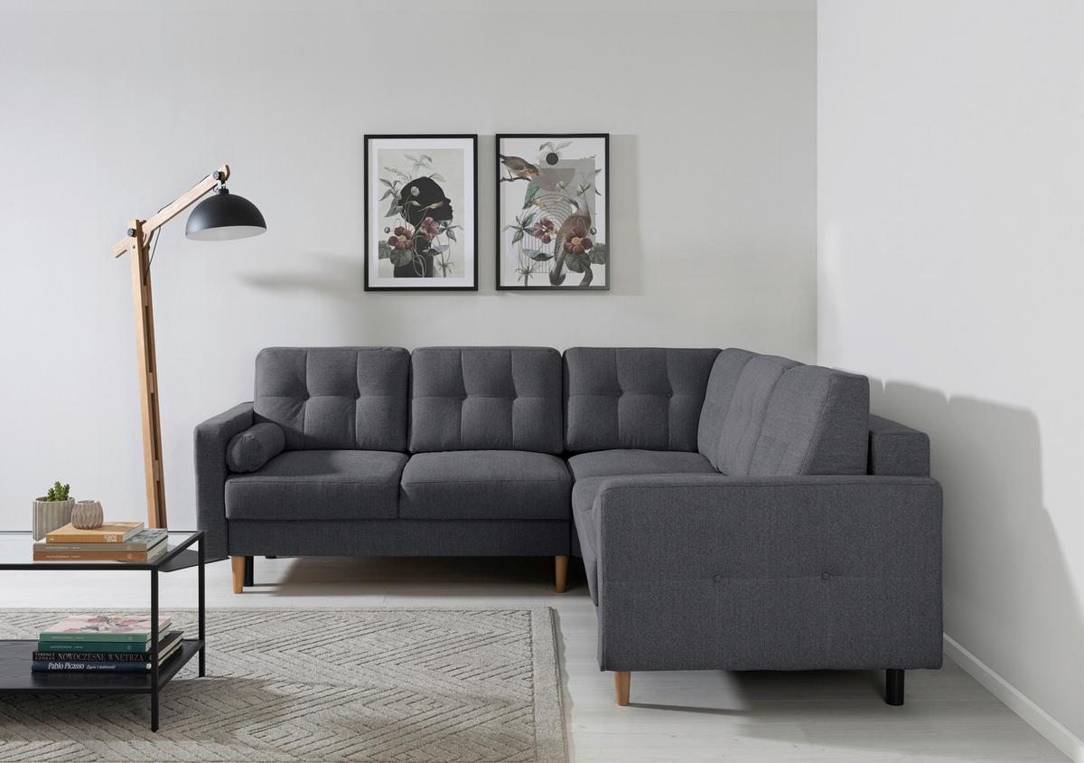 Ecksofa Noret Dunkelgrau S: 242x242 Cm - Dunkelgrau/Buchefarben, Design, Textil (242/242cm) - MID.YOU