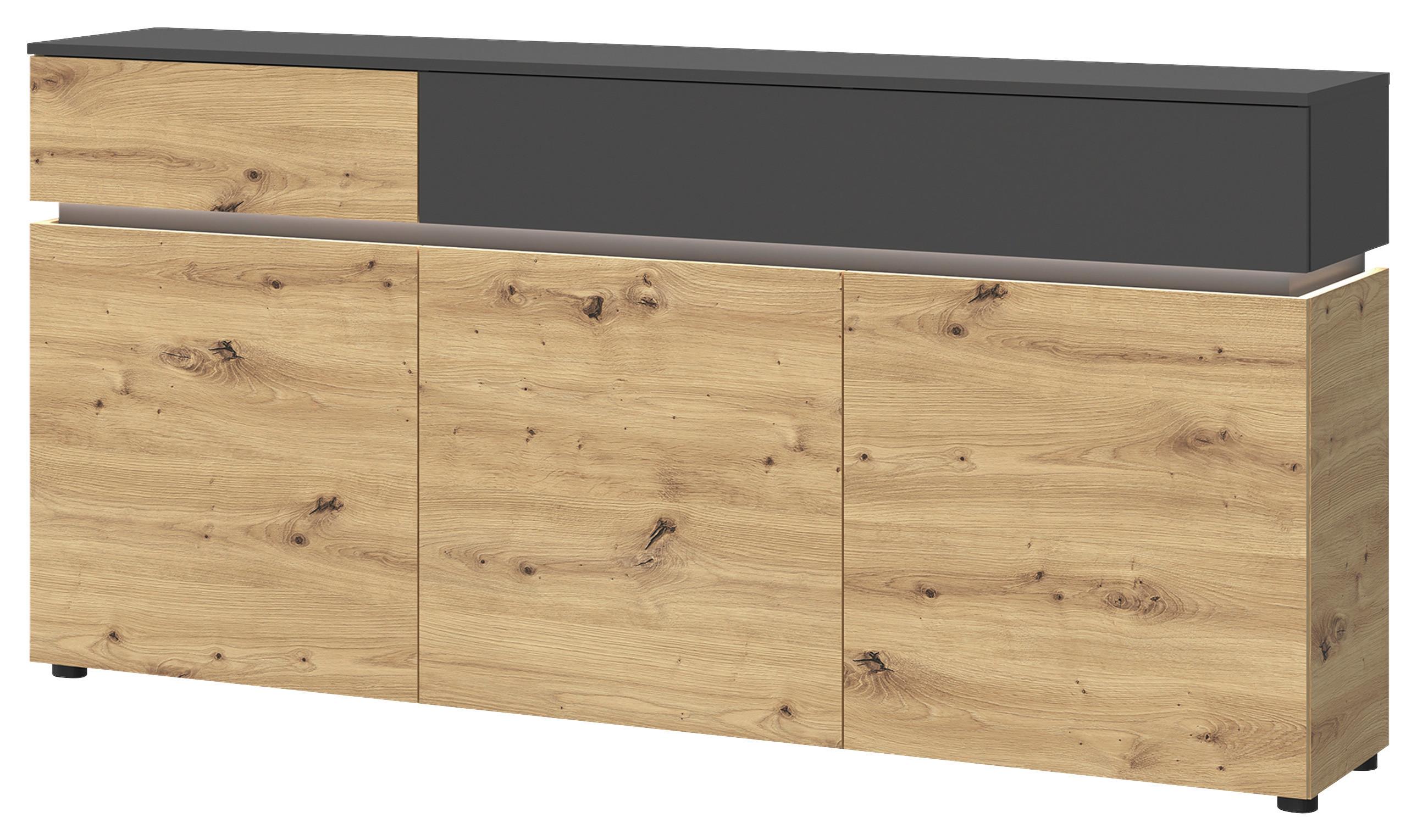 Sideboard Luci Grau Eiche Artisan/Grau B: 180,5 cm - Eichefarben/Schwarz, Trend, Holzwerkstoff (180,5/90,1/40cm) - MID.YOU