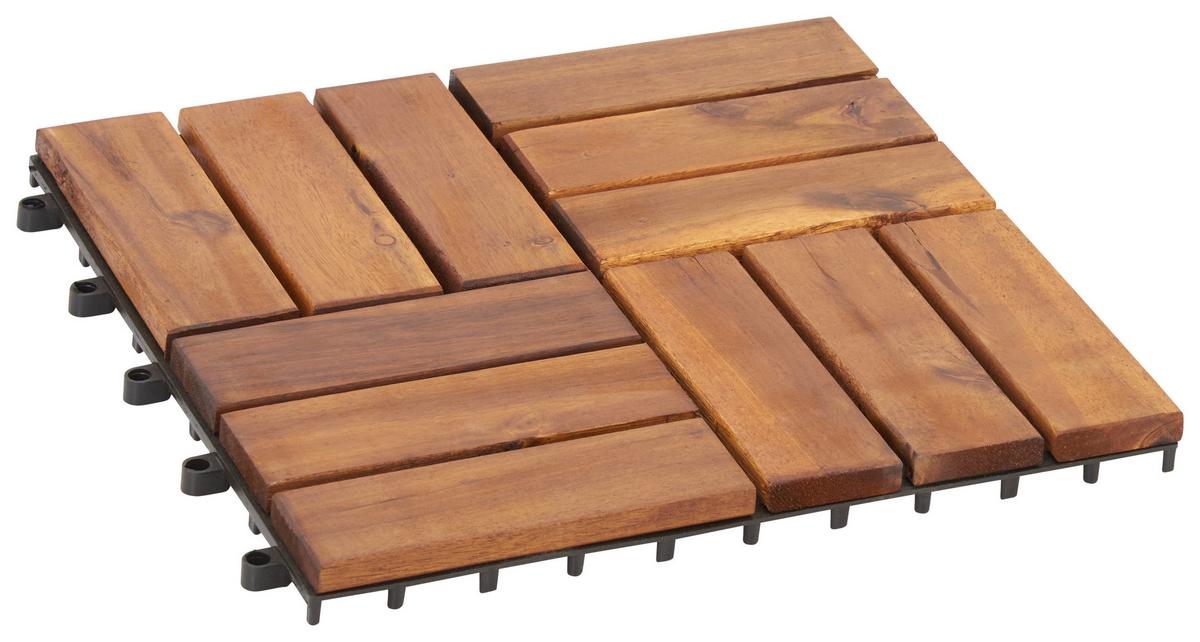 Quadratische Terrassenfliese aus massivem Akazienholz