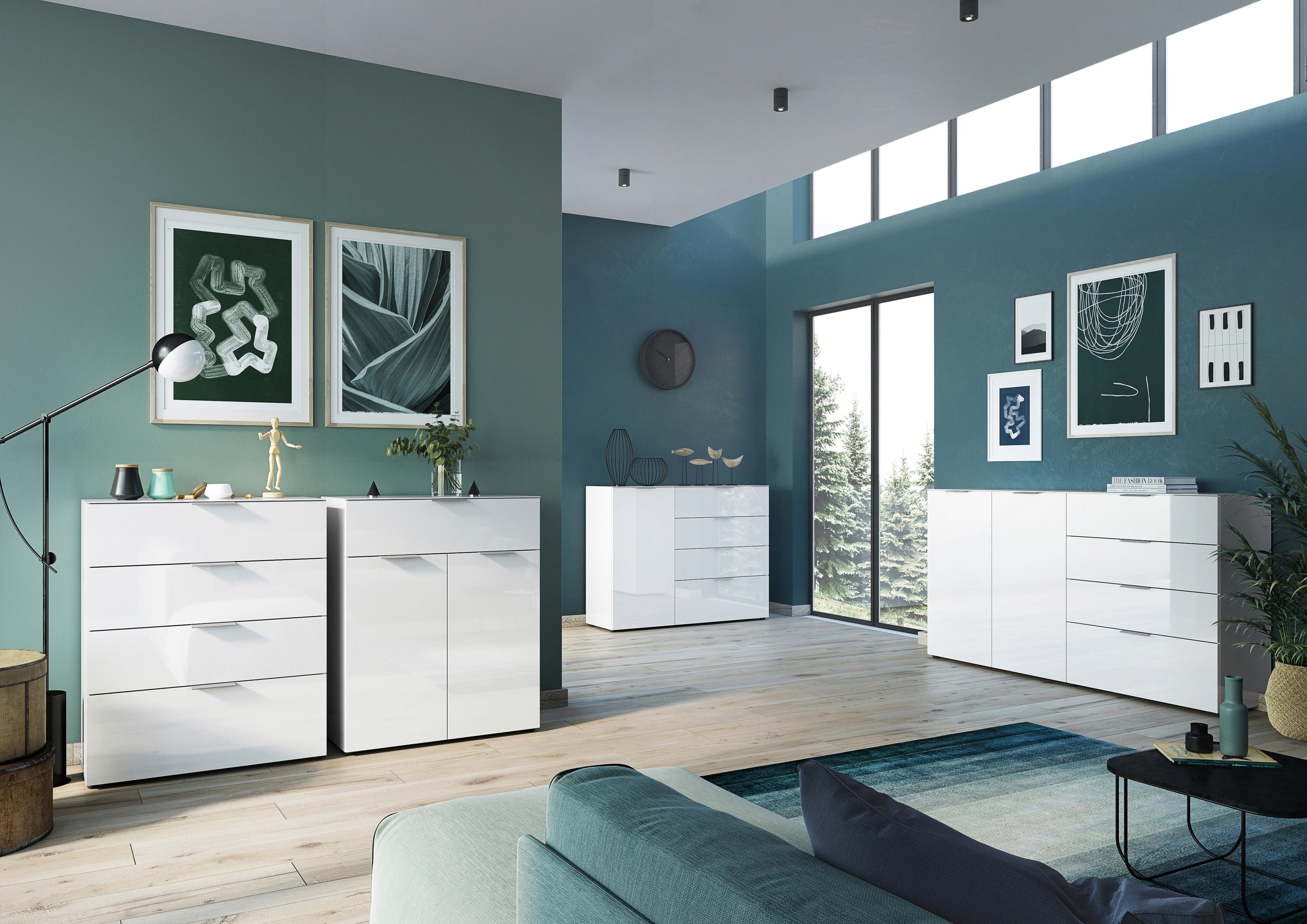 Sideboard mit Glasfronten B: 184 cm Gw-Oakland, Weiß - Schwarz/Weiß, KONVENTIONELL, Glas/Holzwerkstoff (184/102/42cm) - Germania