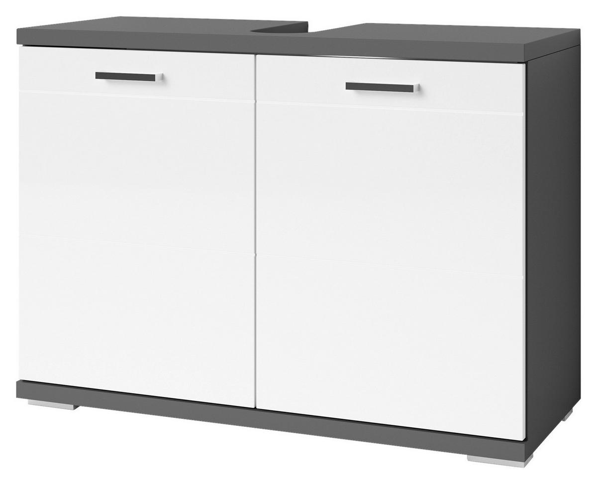 Waschbeckenunterschrank Nebraska B: 80cm Anthrazit - Chromfarben/Weiß Hochglanz, MODERN, Holzwerkstoff (80/59/31,5cm) - MID.YOU