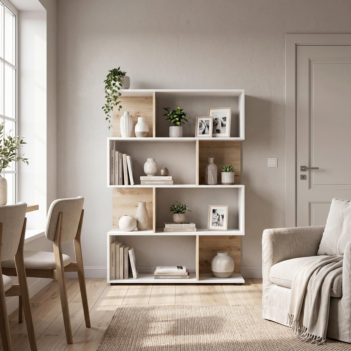 Regal Shelfy B: 103 cm Weiß/Eiche Artisan Dekor - Weiß/Eiche Artisan, MODERN, Holzwerkstoff (103/146/36cm) - MID.YOU