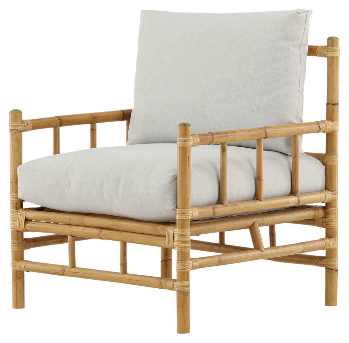 Loungesessel Cane Bambus/Rattan mit Kissen - Hellbraun, KONVENTIONELL, Holz/Textil (78/88/77cm) - Gardenson