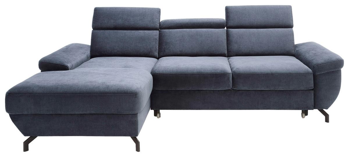 Ecksofa Rima - Silberfarben/Dunkelblau, MODERN, Textil (182/262cm) - Trendmanufaktur
