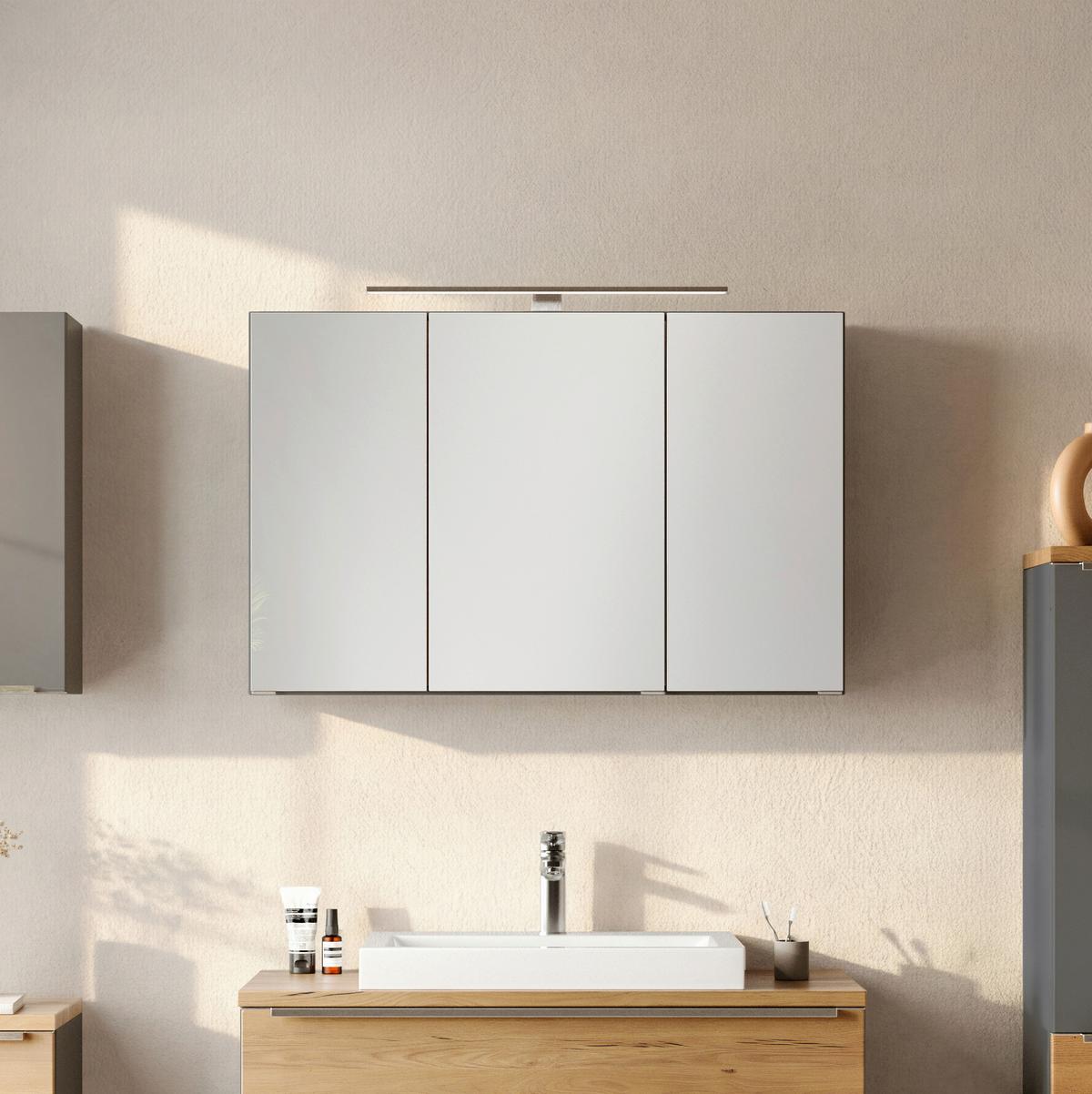 SPIEGELSCHRANK Verona Grau B: 100cm - Wildeiche/Grau, Trend, Glas/Holzwerkstoff (100/64/20cm) - Held