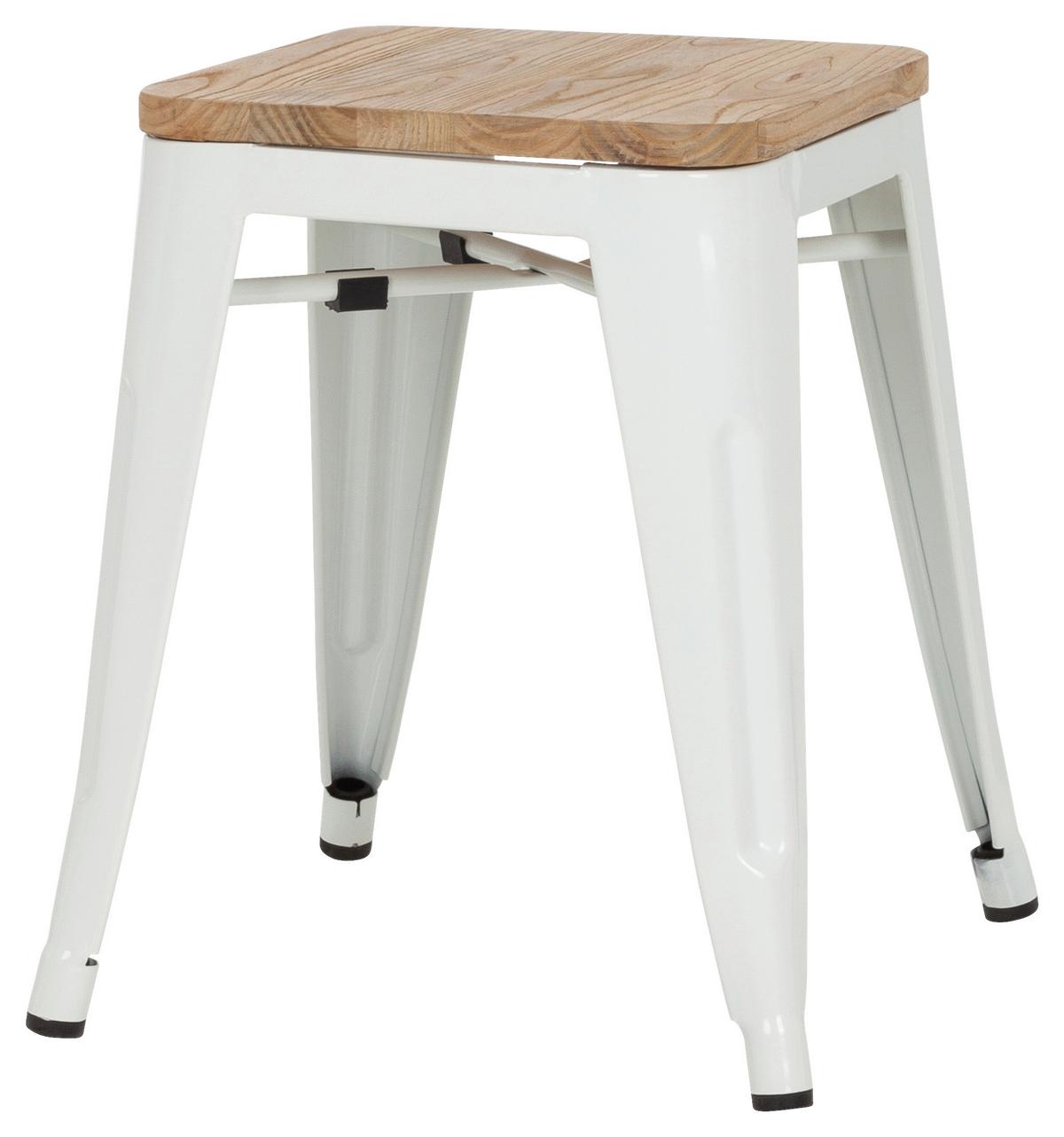 Hocker Vantaggio W Stahl/ Echtholz Braun/weiß H: 46 Cm - Braun/Weiß, Basics, Holz/Metall (39/46/39cm) - MID.YOU