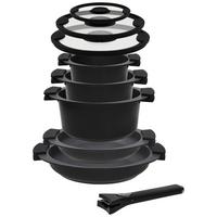 Tognana Kochtopfset 8-Tlg. Aluminium 3 Deckel - Klar/Schwarz, Design, Glas/Metall - Tognana