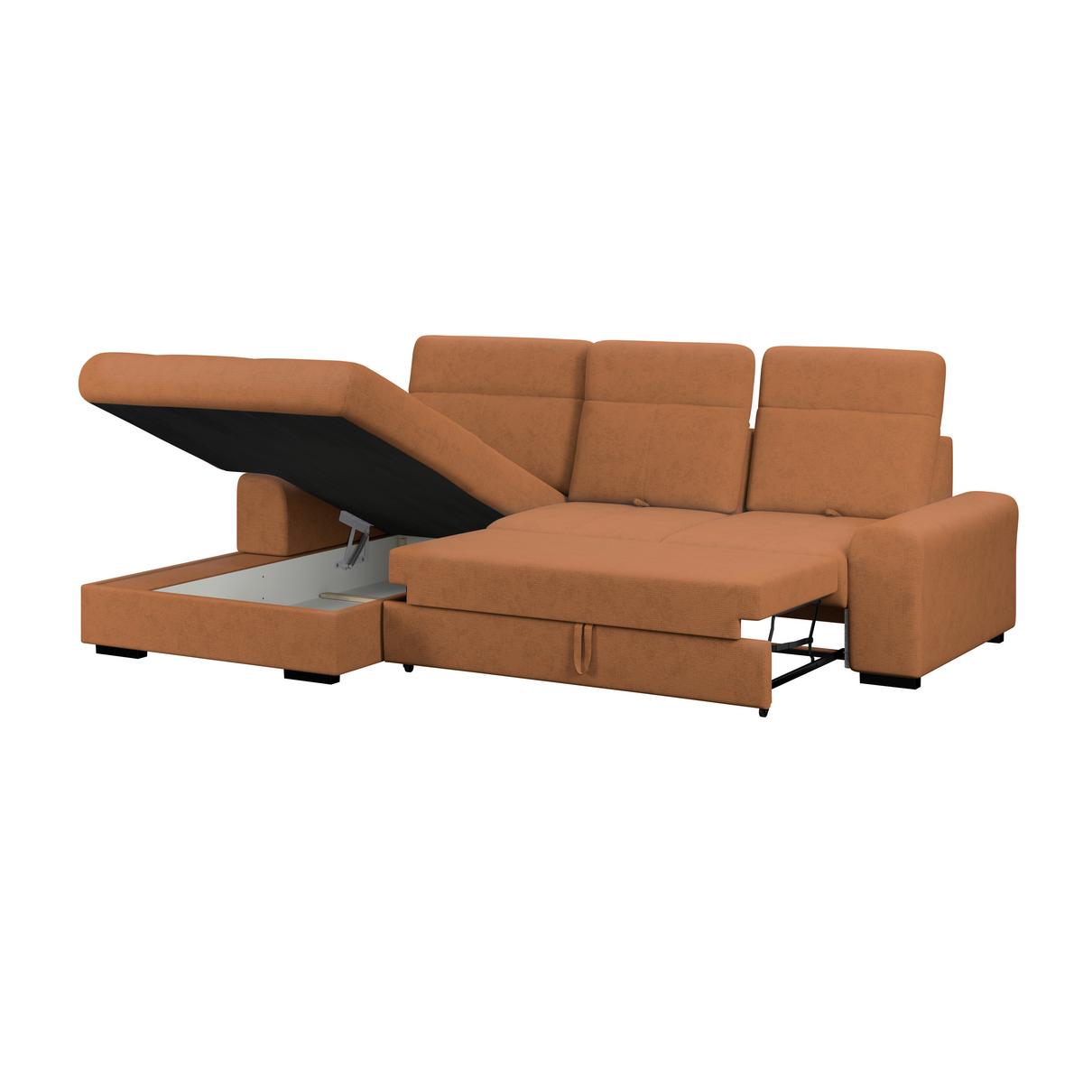 Ecksofa mit Bettfunktion Malaga New Chenille Terracotta - Terracotta/Schwarz, KONVENTIONELL, Textil (203/286cm) - Ondega