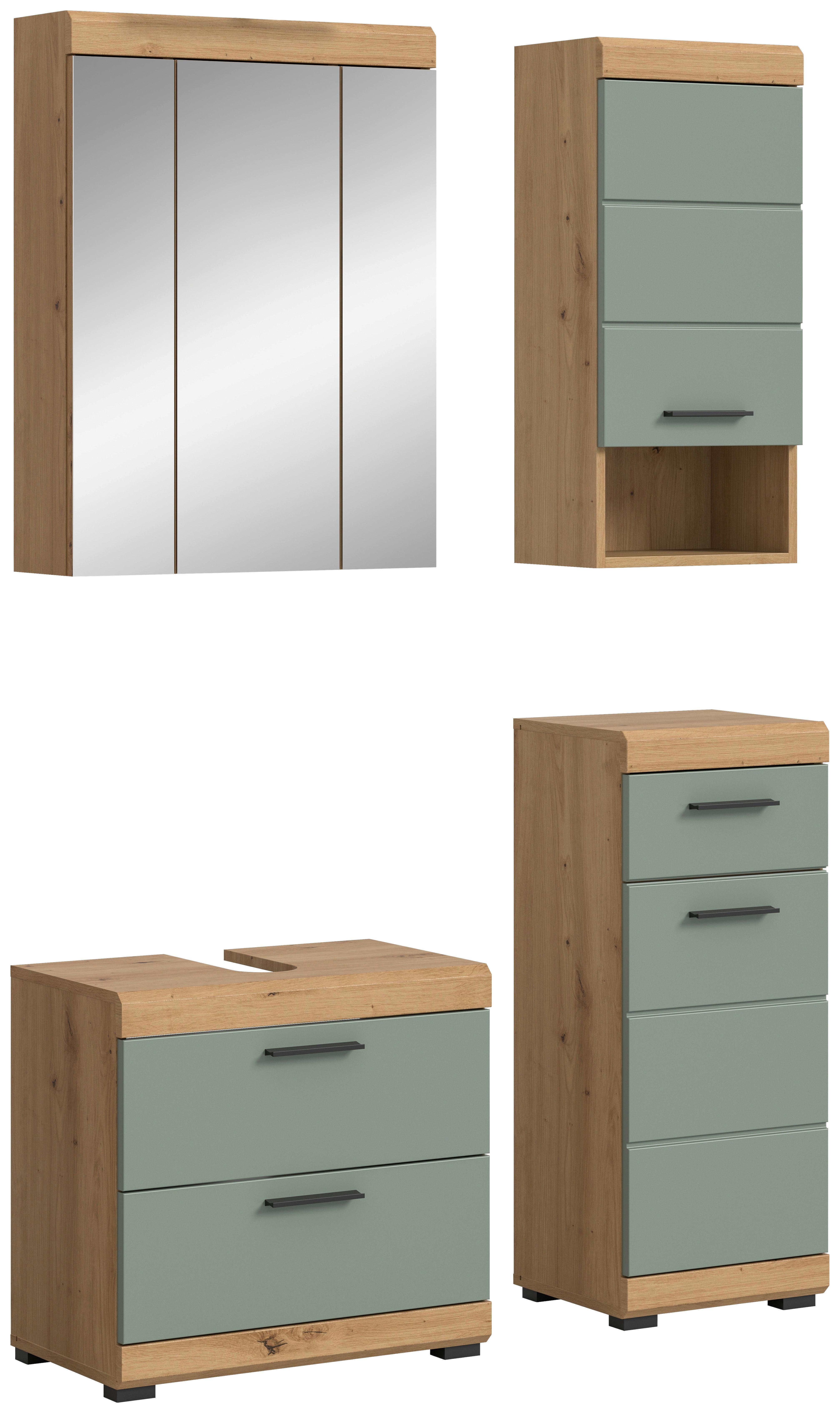 Badezimmer Scout Salbeigrün/eiche D. B: 97 Cm - Salbeigrün/Schwarz, MODERN, Glas/Holzwerkstoff (97cm) - MID.YOU