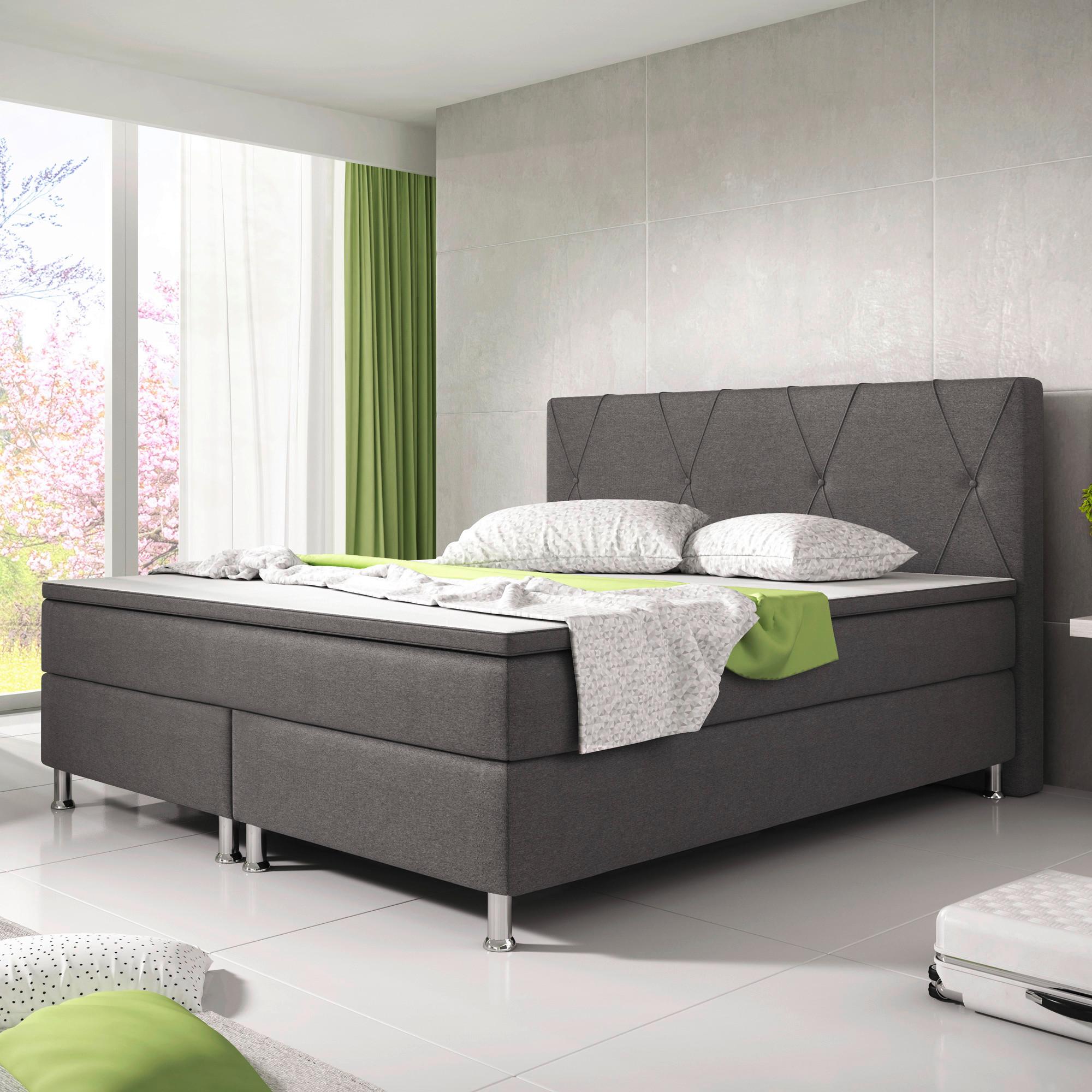 Boxspringbett Mit Topper 180x200 Cm Boston F - Anthrazit/Silberfarben, KONVENTIONELL, Textil (180/200cm) - MID.YOU