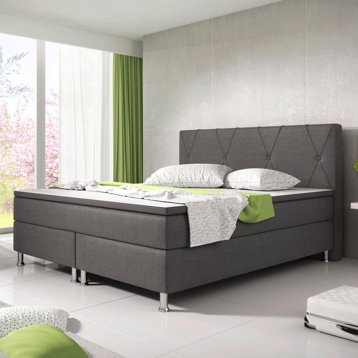Boxspringbett Mit Topper 180x200 Cm Boston F - Anthrazit/Silberfarben, KONVENTIONELL, Textil (180/200cm) - MID.YOU