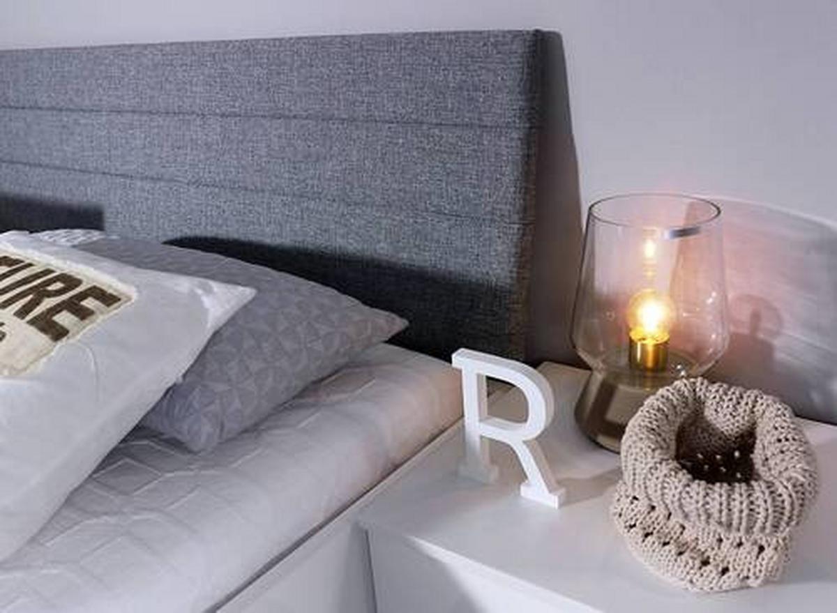 Holzbett 180x200cm Halle Weiß Hochglanz - Weiß Hochglanz/Grau, KONVENTIONELL, Holzwerkstoff/Textil (180/200cm) - Rauch Möbel