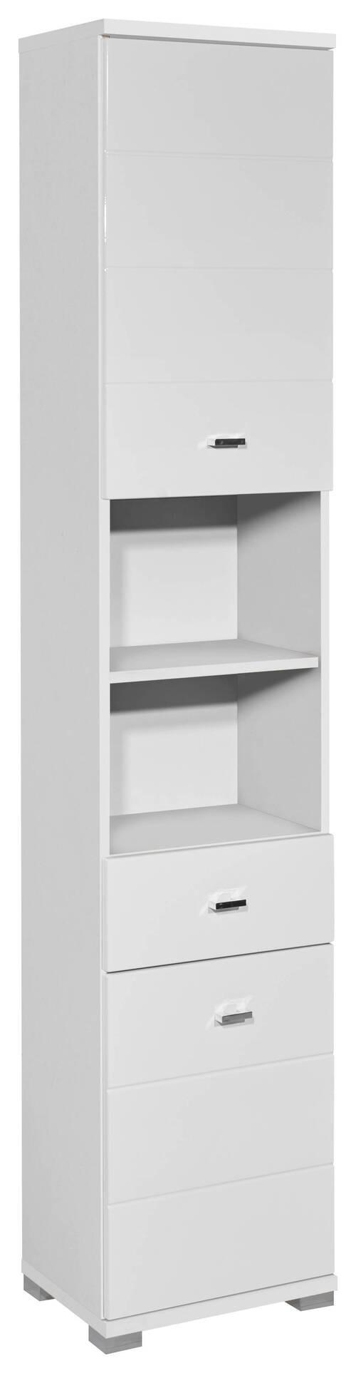Hochschrank Pool Bxh: 38x190cm Weiß Stehend - Weiß Hochglanz/Silberfarben, Basics, Holzwerkstoff (38/190/30cm) - Livetastic