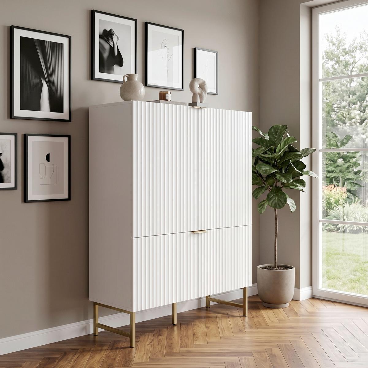 Highboard Edinburgh B: 100cm Weiß - Goldfarben/Weiß, Design, Holzwerkstoff (100/142/41cm) - MID.YOU