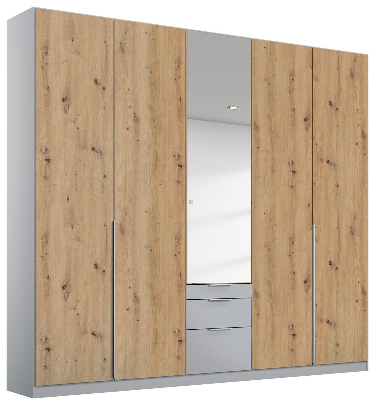 Drehtürenschrank Mit Spiegel 226 cm Alabama Extra Hellgrau - Silberfarben/Hellgrau, MODERN, Holzwerkstoff (226/229/54cm)